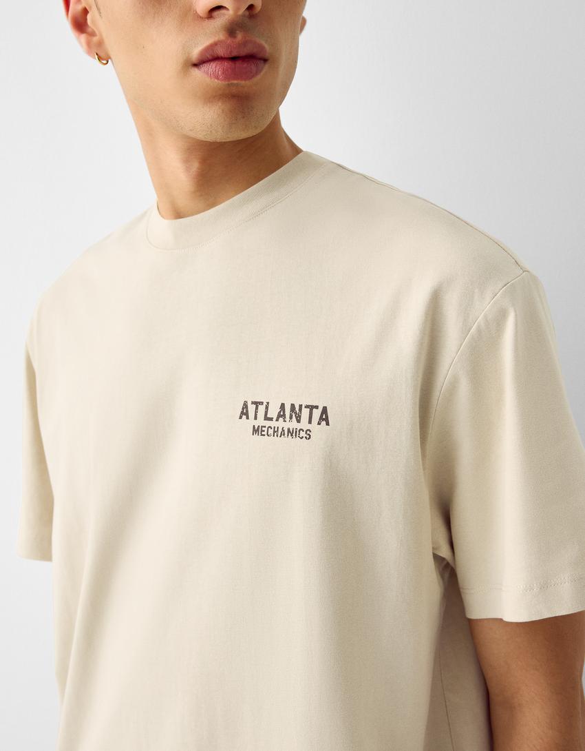 Boxy fit short sleeve varsity print T-shirt-Camel-6