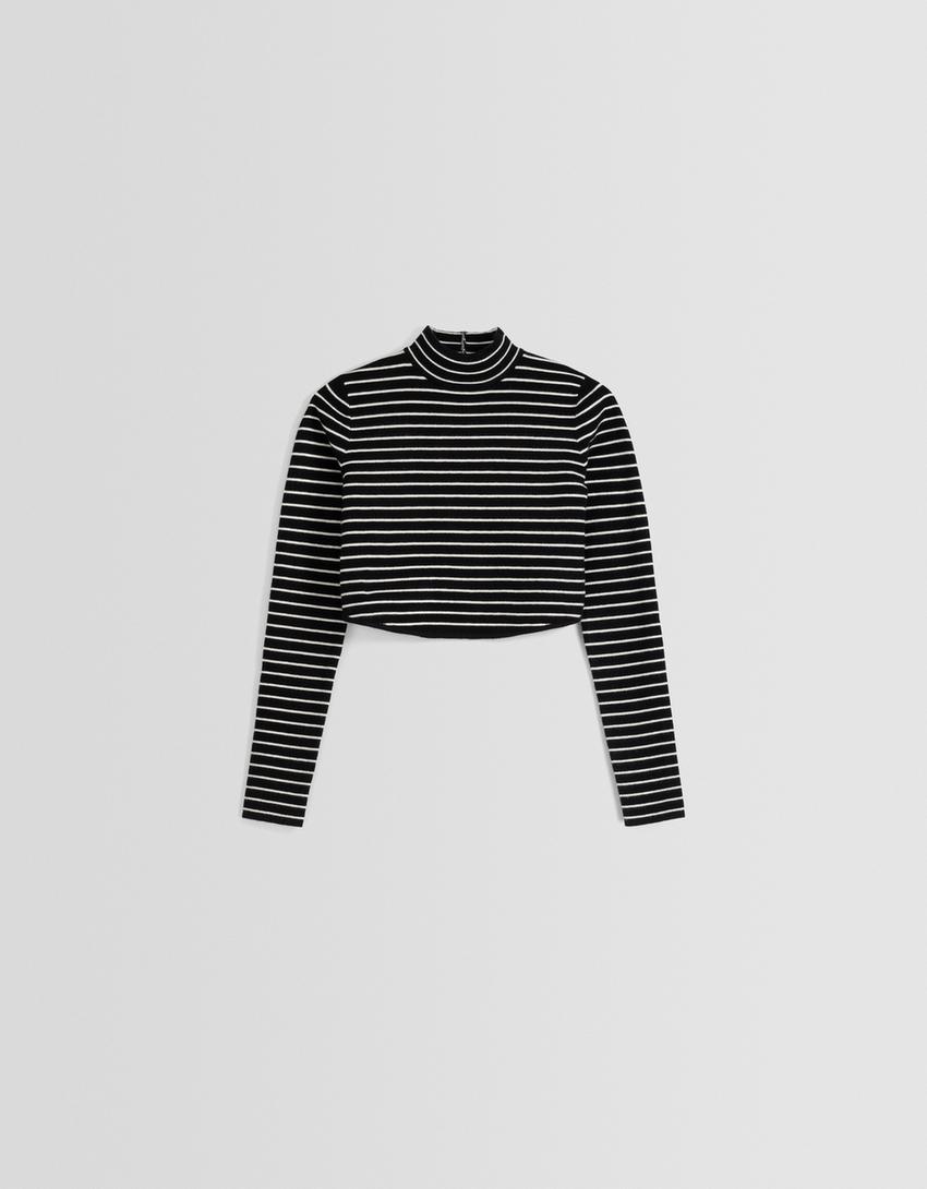 Camisola gola alta riscas-Preto-4