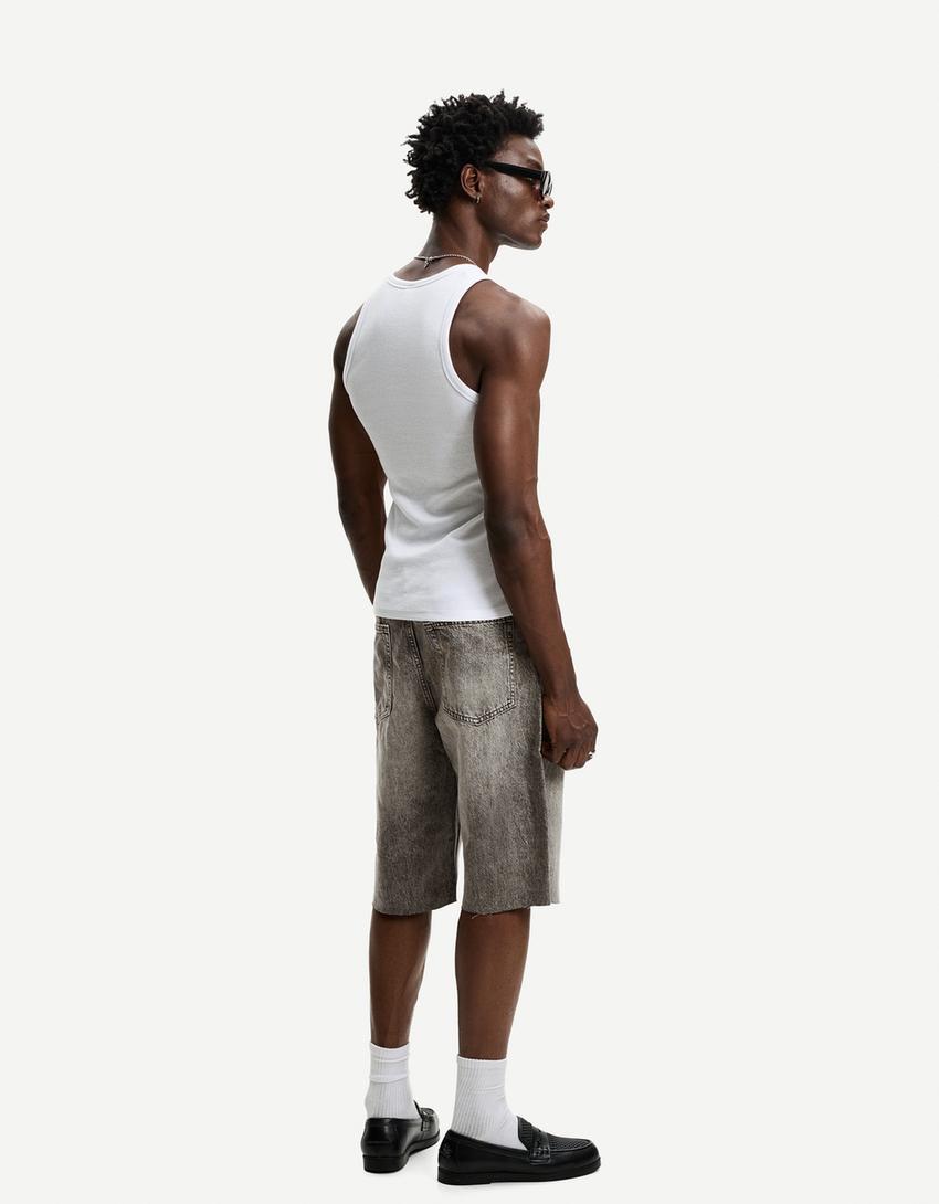 Bermuda en jean baggy fit-Gris-2