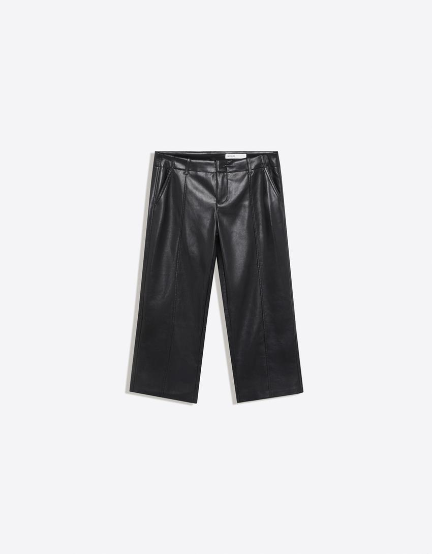 Faux leather capris-Black