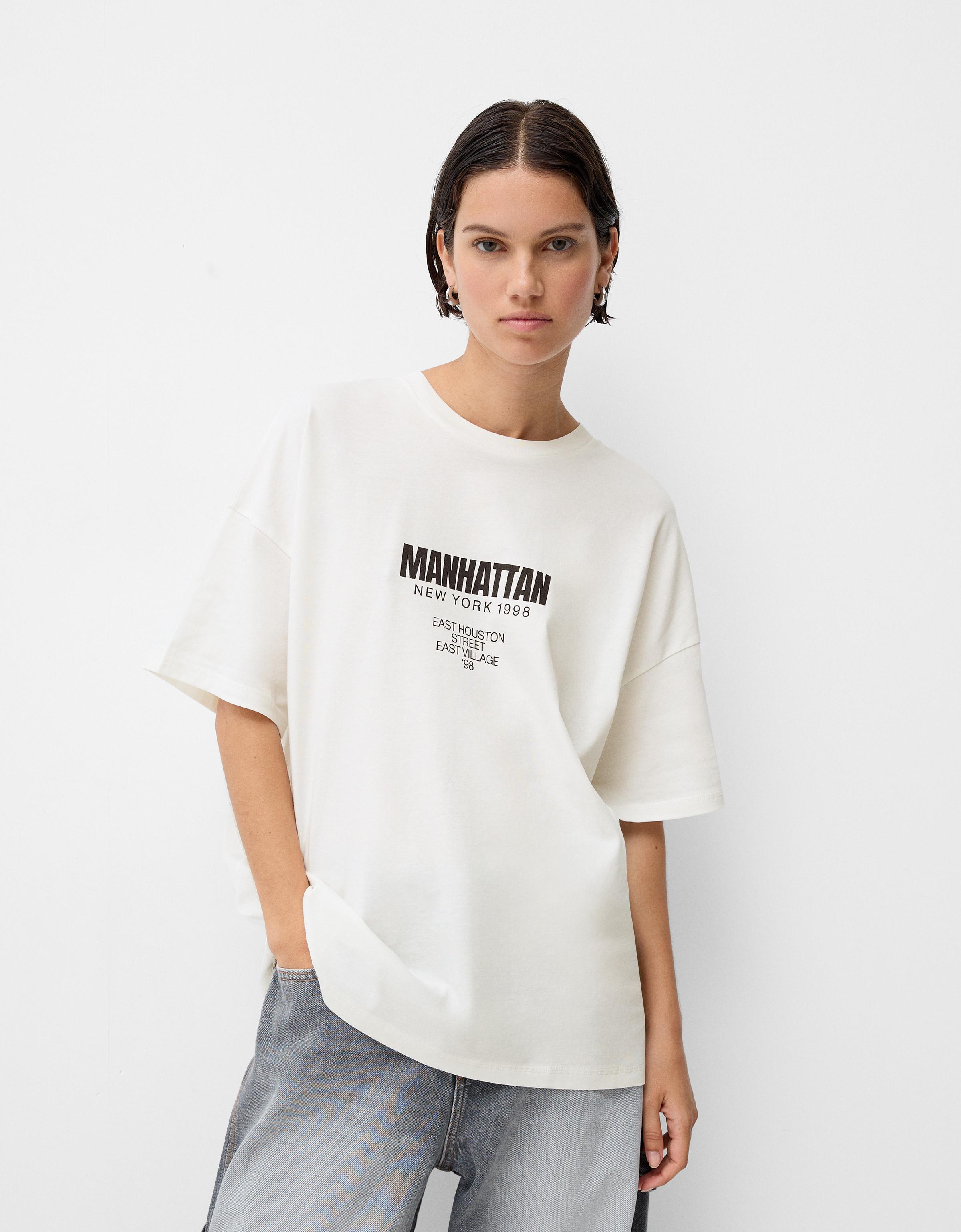 Bershka T-Shirt Mit Print Damen Xs Weiss