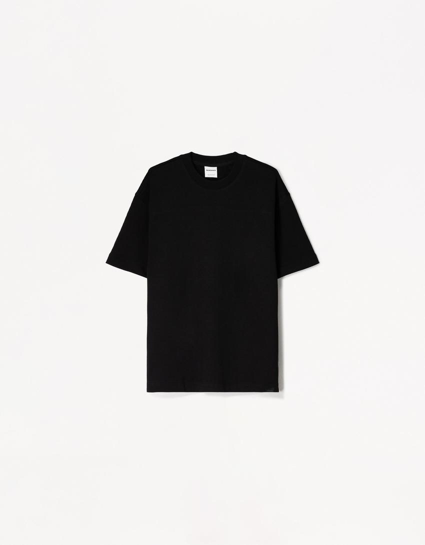 Short sleeve plush T-shirt-Black-4