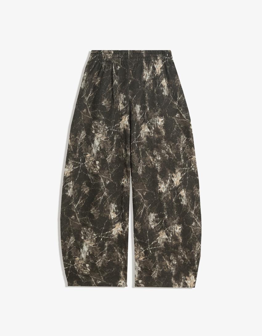 Calças de felpa barrel com estampado-Cinzento-escuro