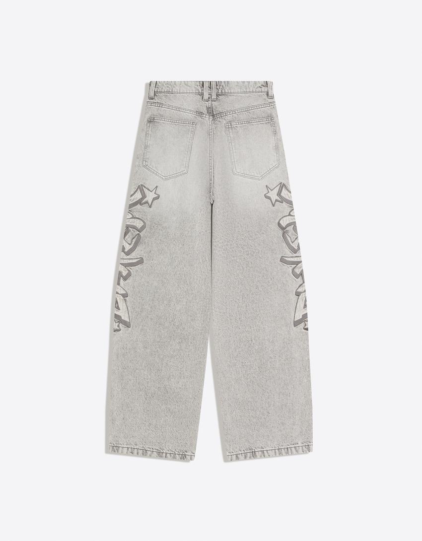 Super baggy jeans with patch-Grey