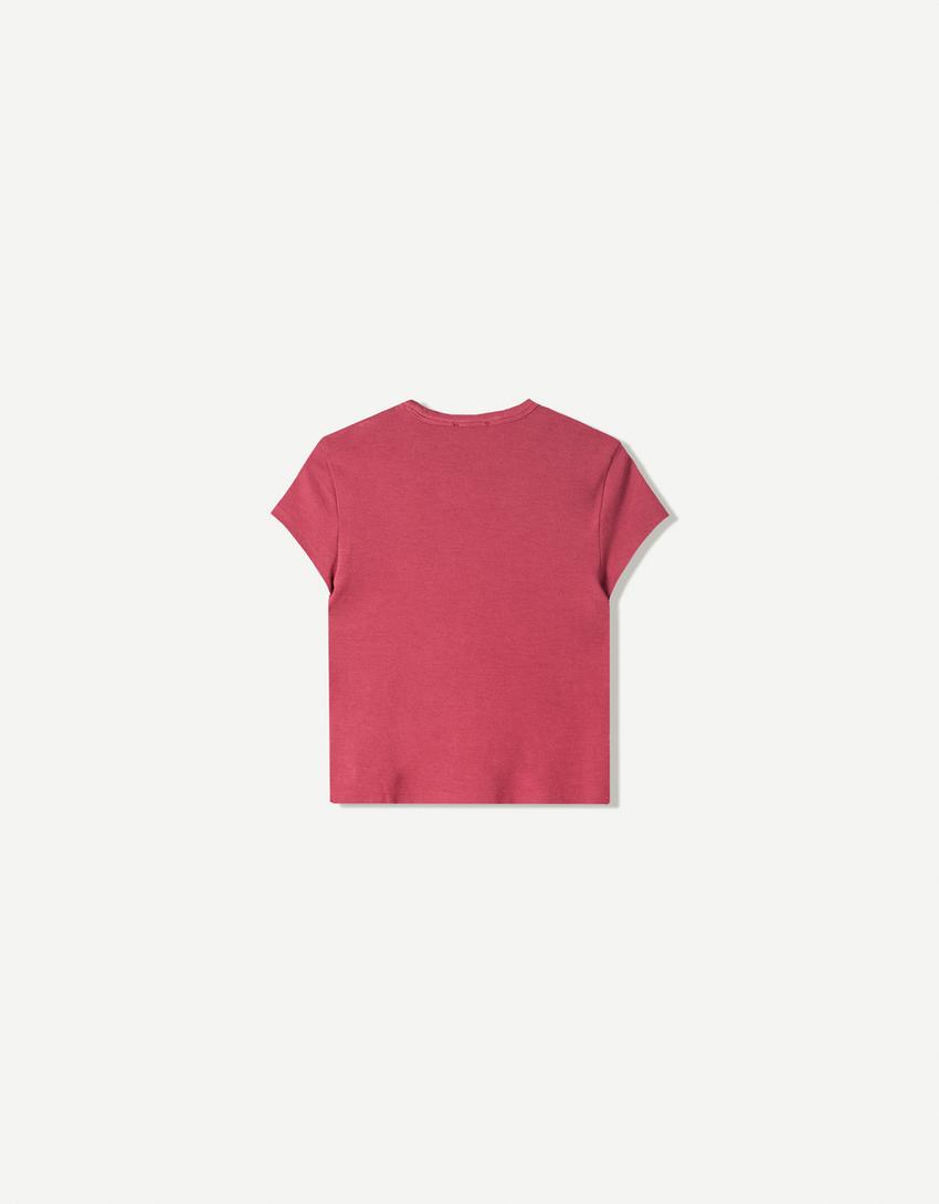Besticktes T-Shirt mit kurzen Ärmeln-Bordeaux-4