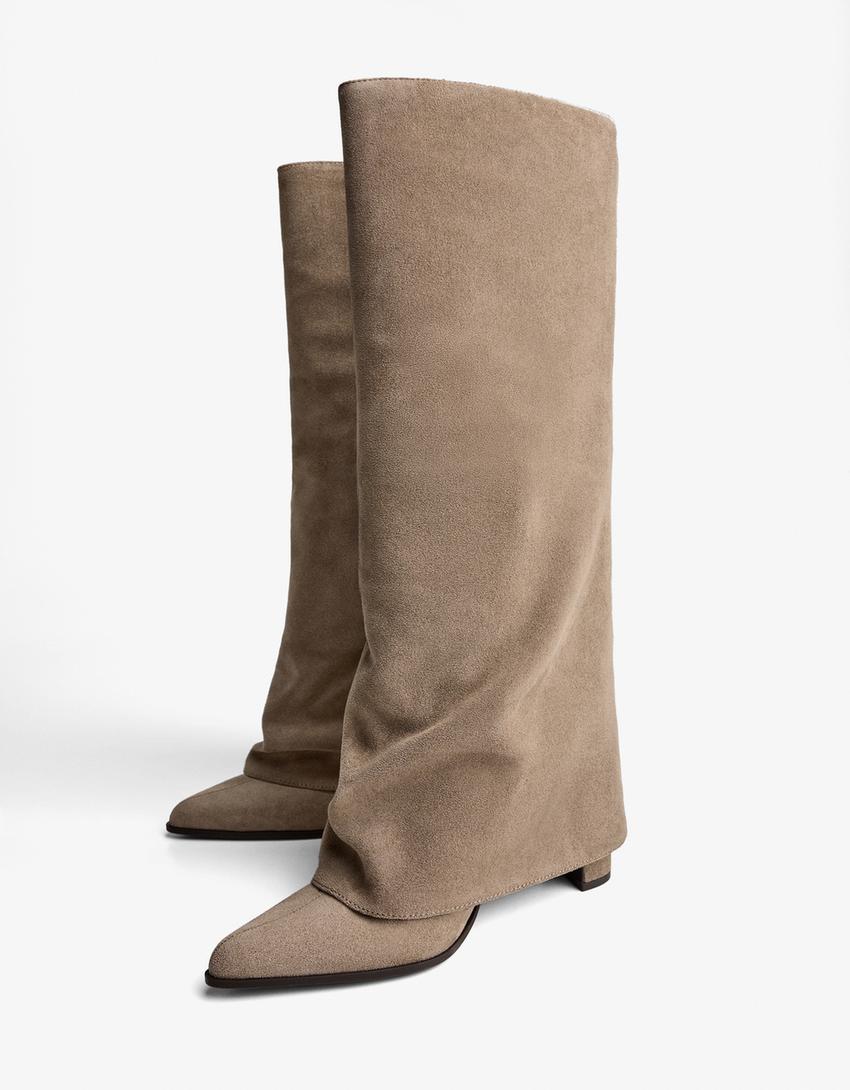 Bottes à talon et pantalon-Marron clair