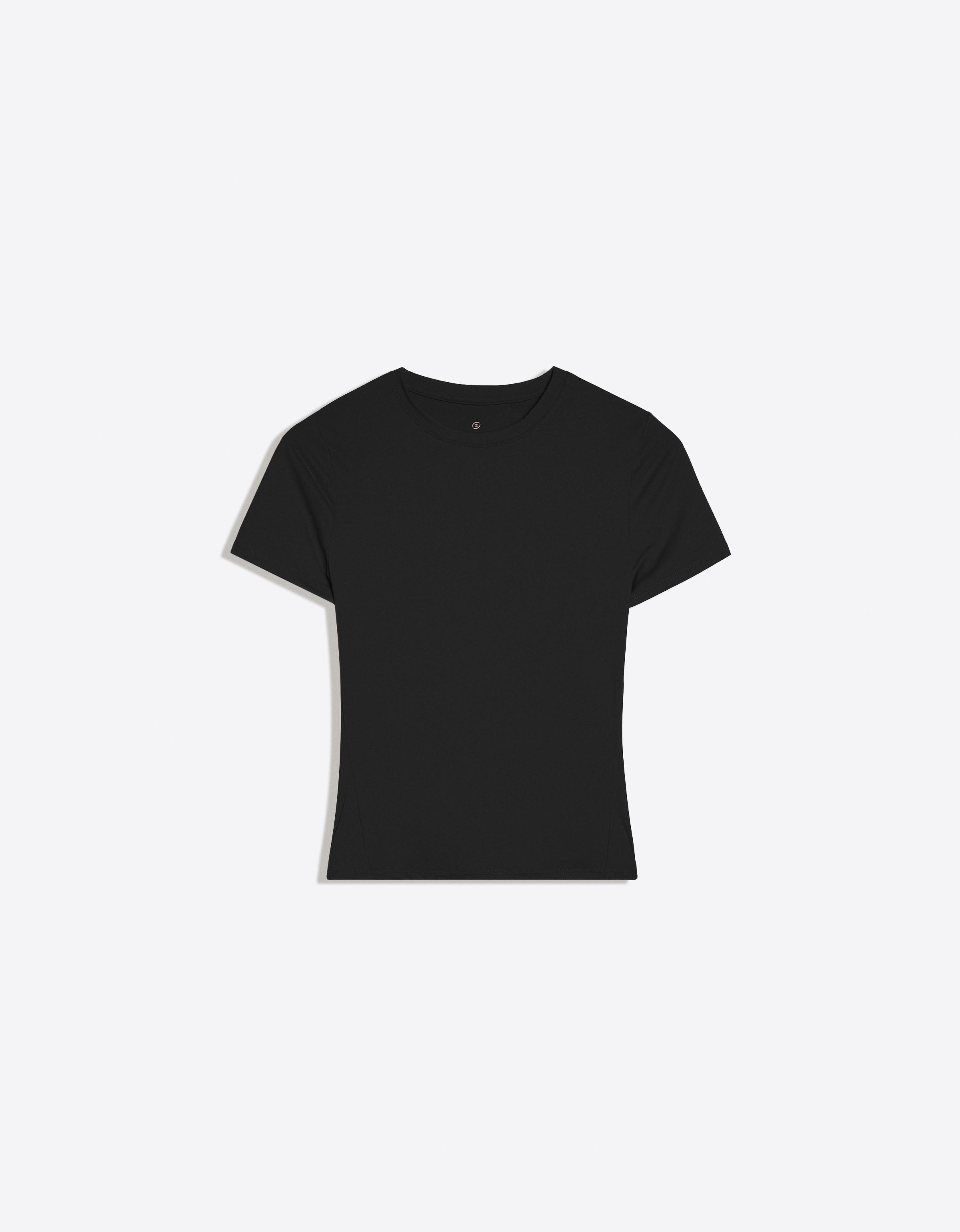 Bershka Camiseta Manga Corta Técnica Mujer Negro