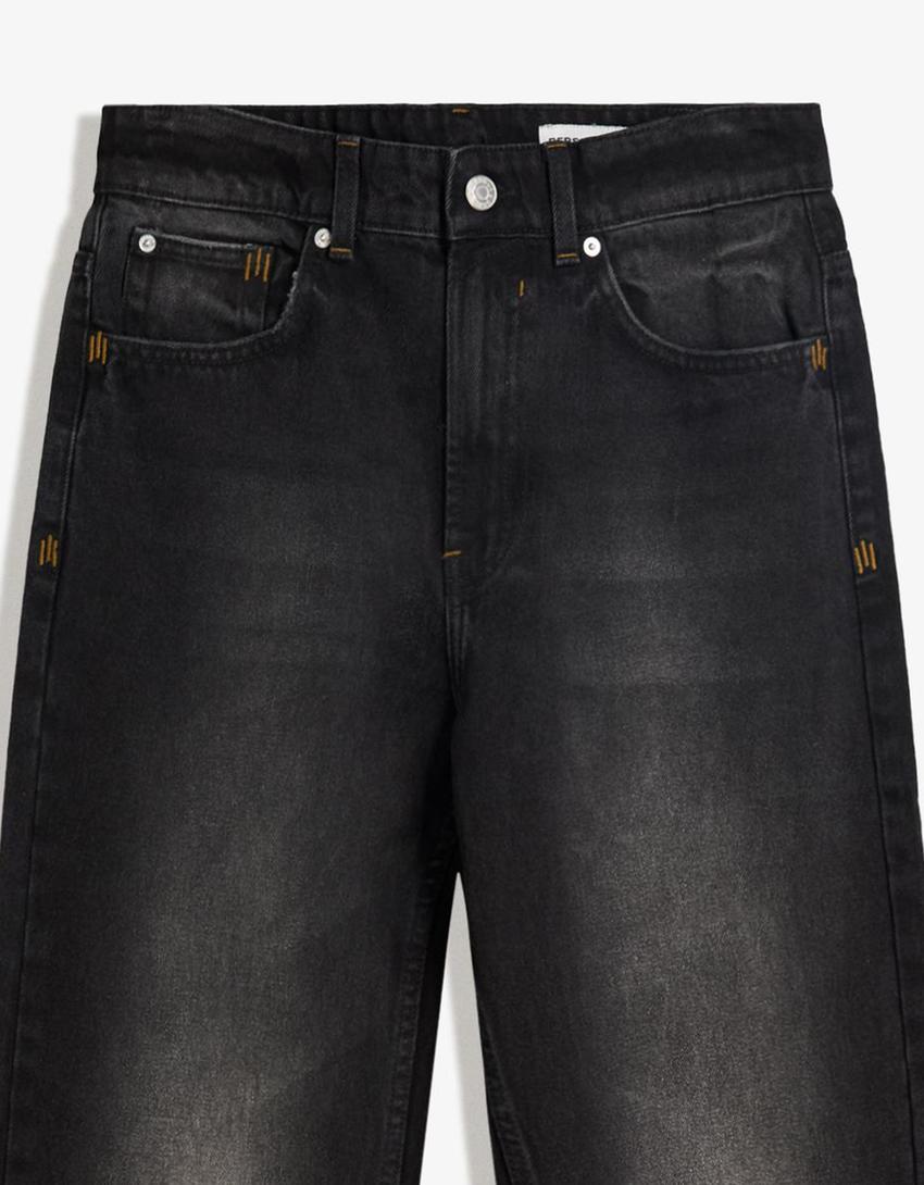 Relax fit straight jeans-Zwart