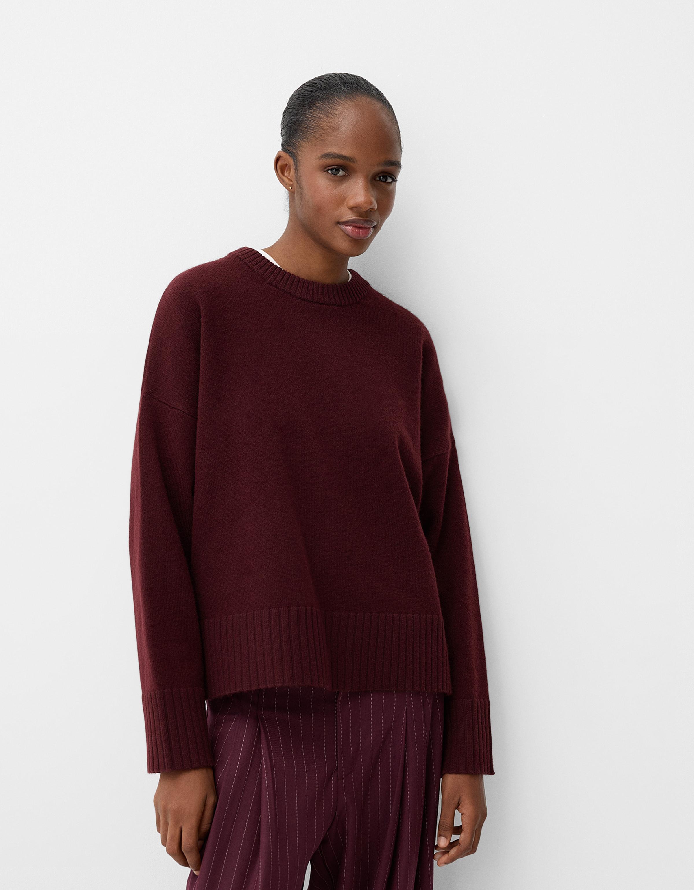 Bershka Soft-Touch-Pullover Mit Rundausschnitt Damen Xl Bordeaux