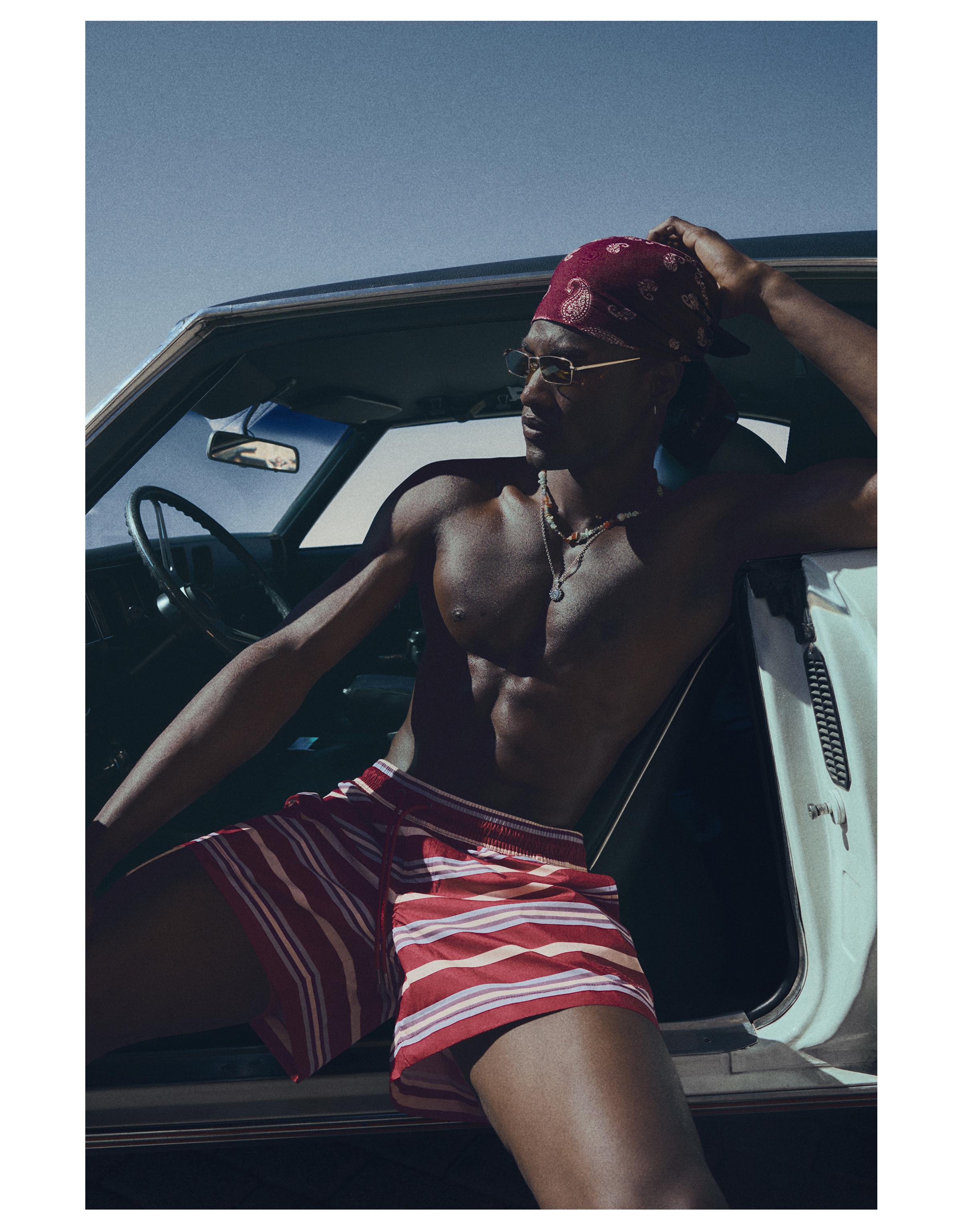 Boxy striped swim shorts — Burgundy