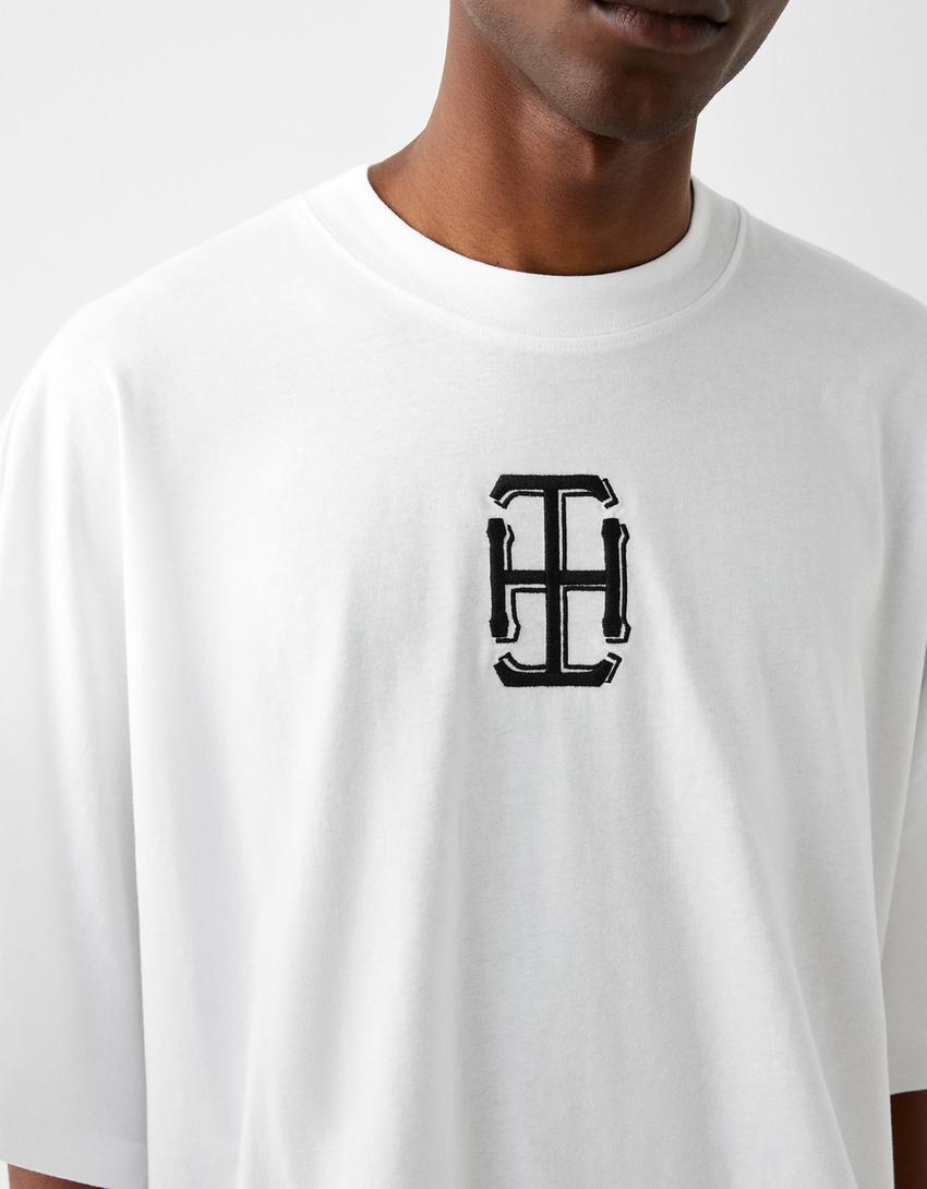 T-shirt manches courtes oversize imprimé-Blanc-6