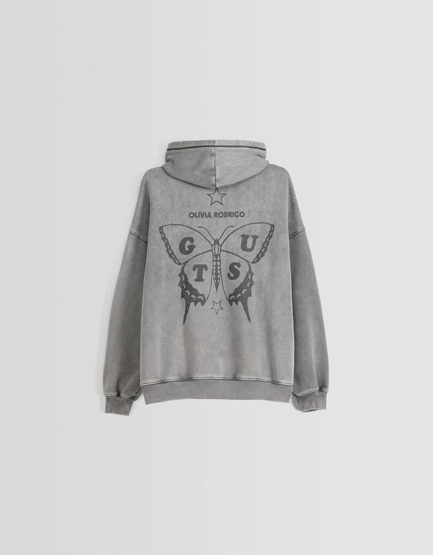 Sweatshirt Olivia Rodrigo capuz estampado-Cinza-5