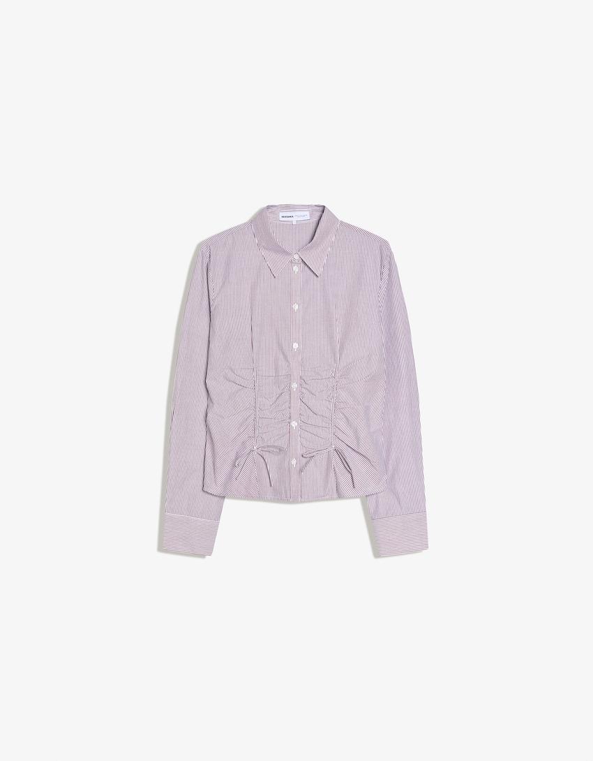Gathered poplin shirt-Brown