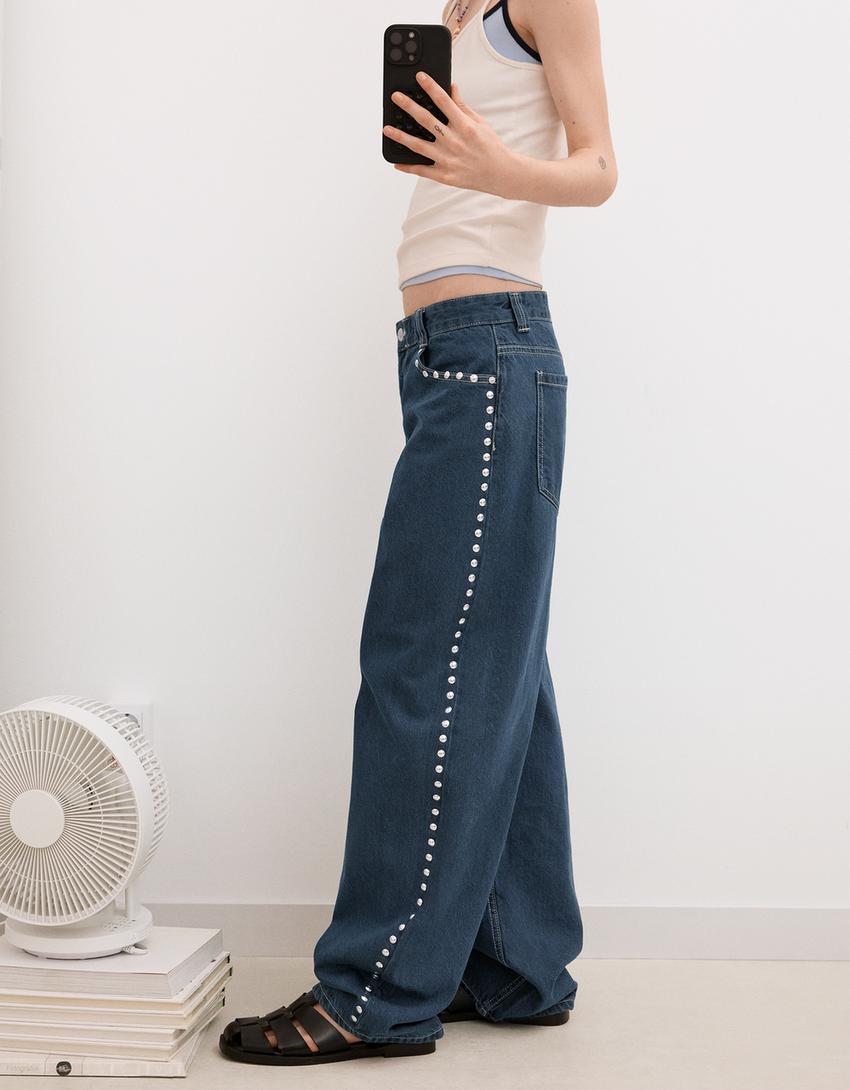 Jean barrel clous-Marine-2