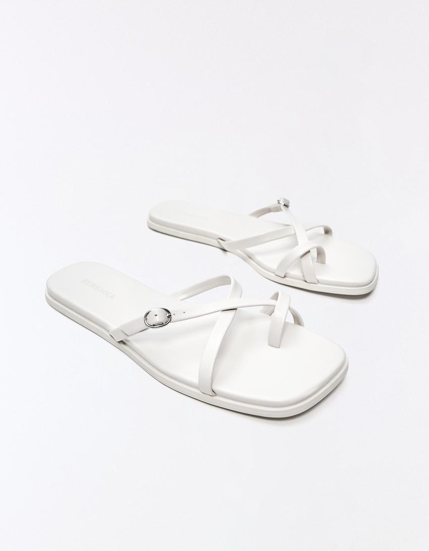 Flache Riemchensandalen-Weiss