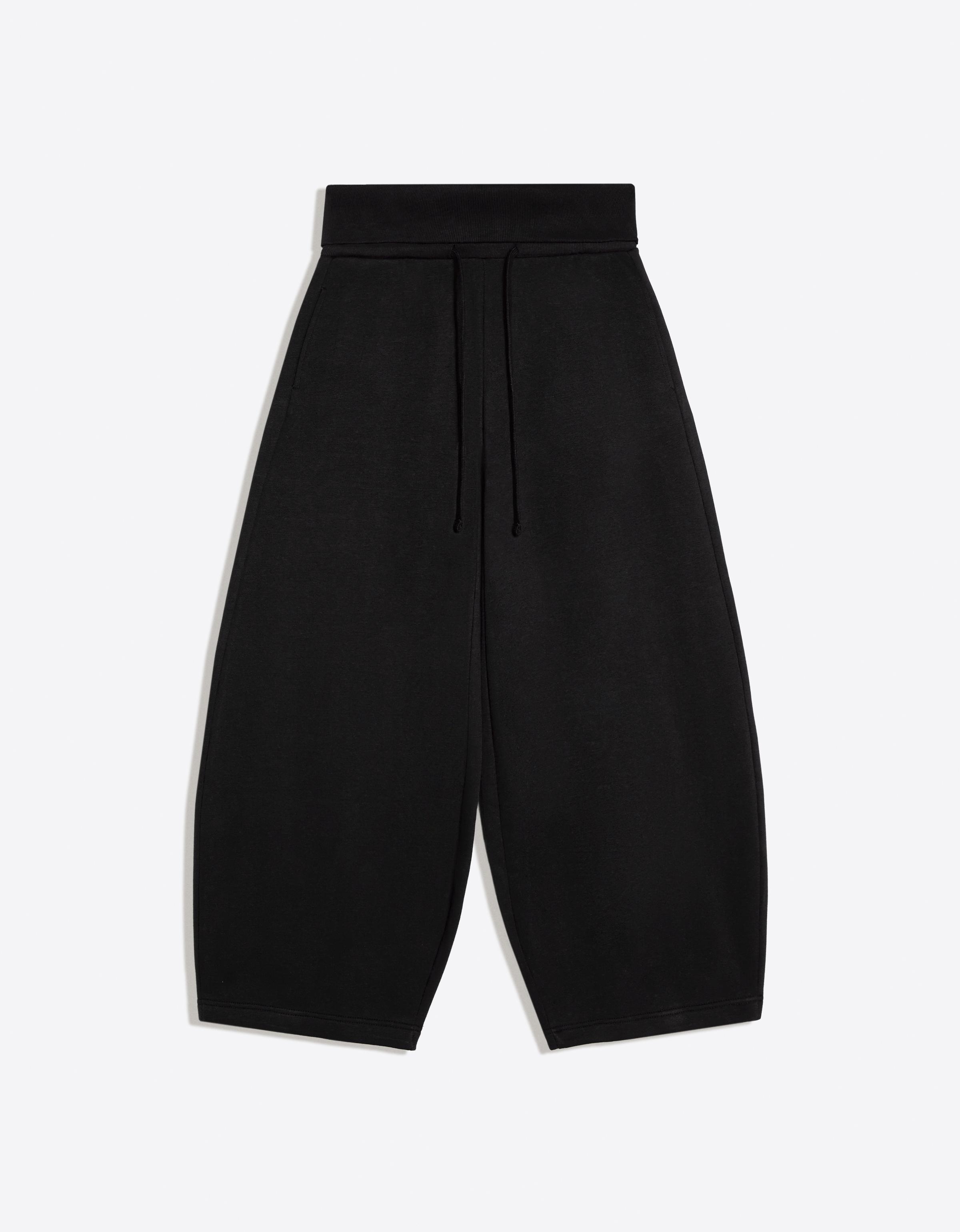 Barrel-leg jersey trousers with fold-over waist — Black