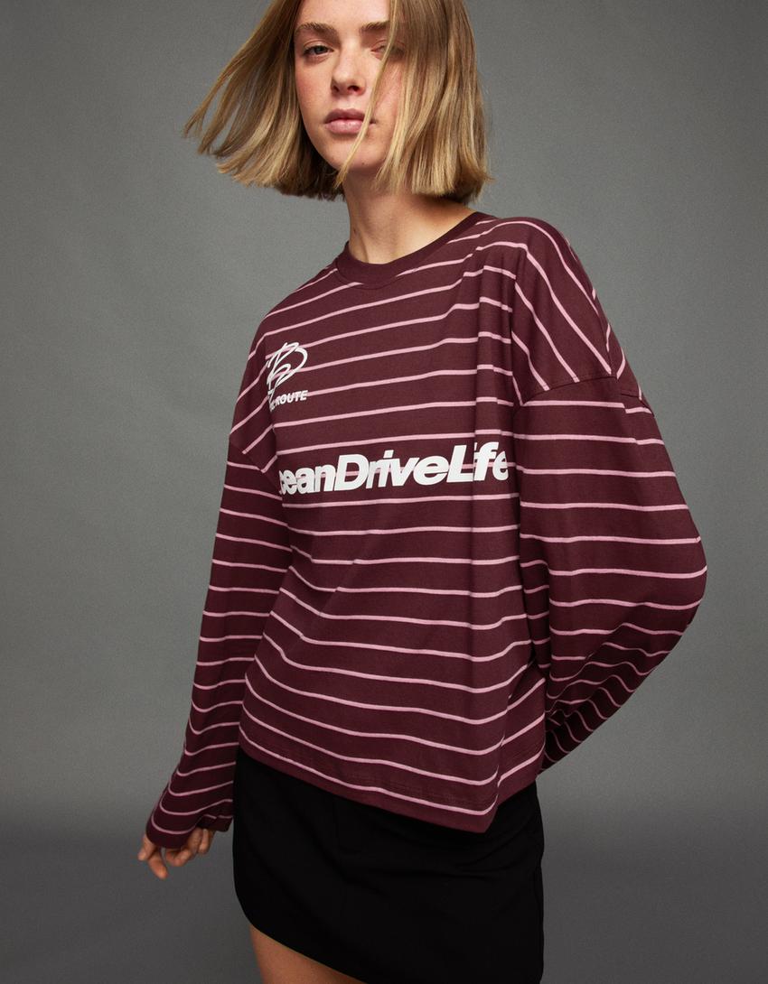 Oversize-Langarmshirt mit Print-Bordeaux