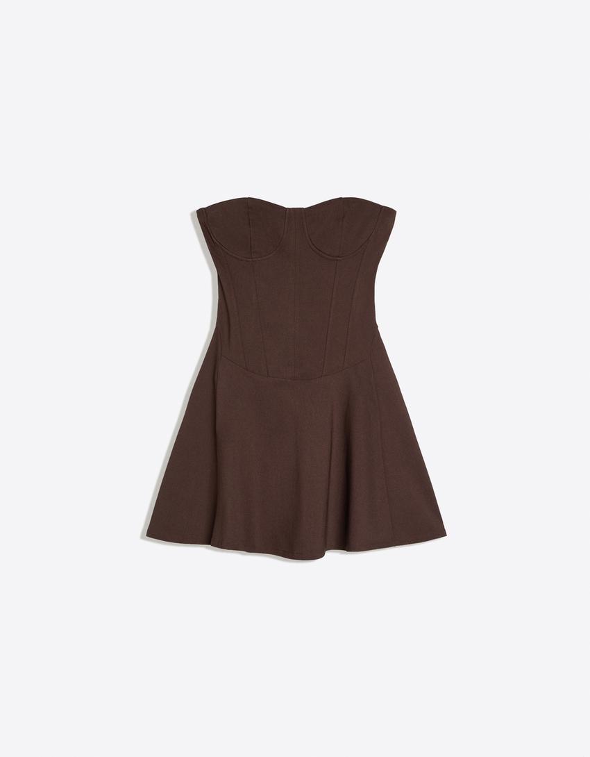 Sukienka mini bandeau-Brązowy
