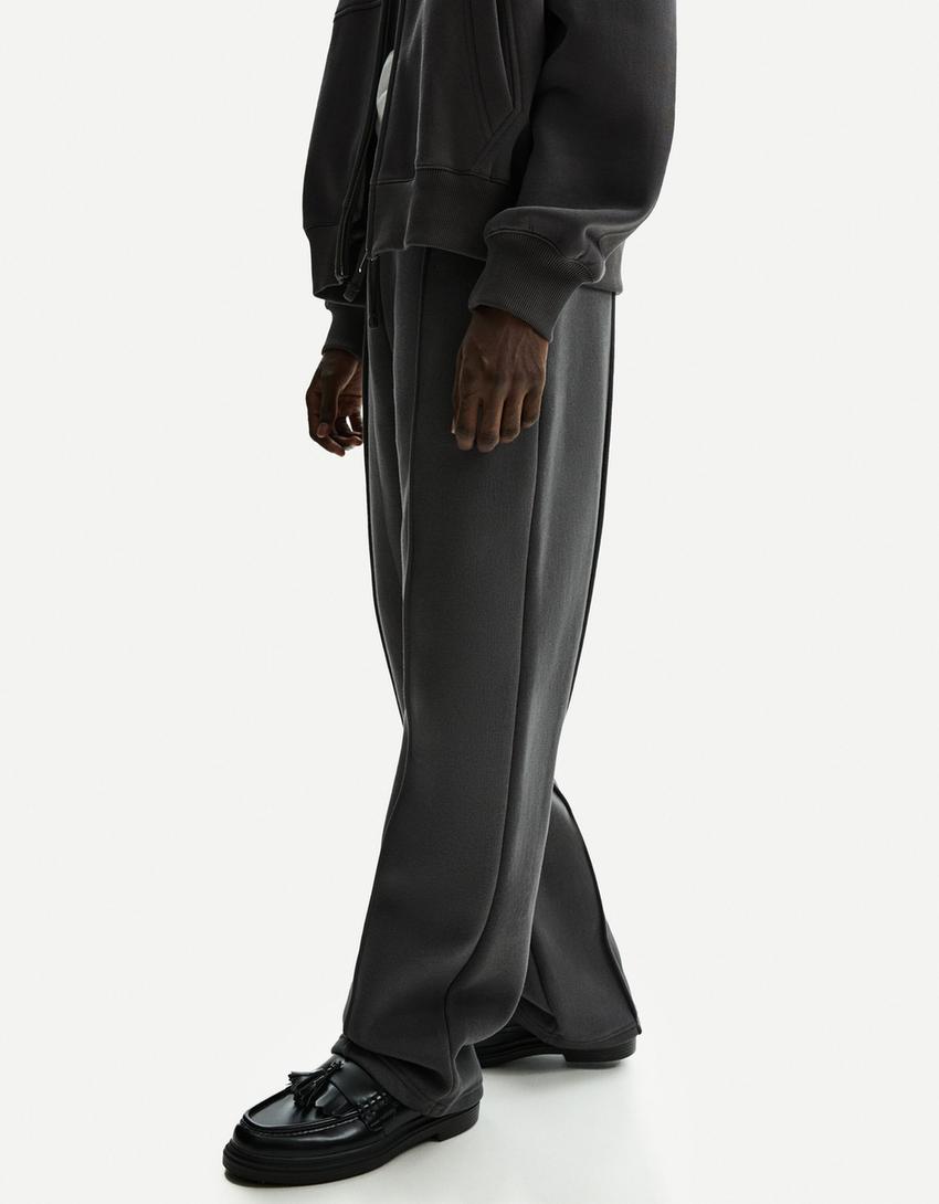 Wide leg plush trousers-Grey-0