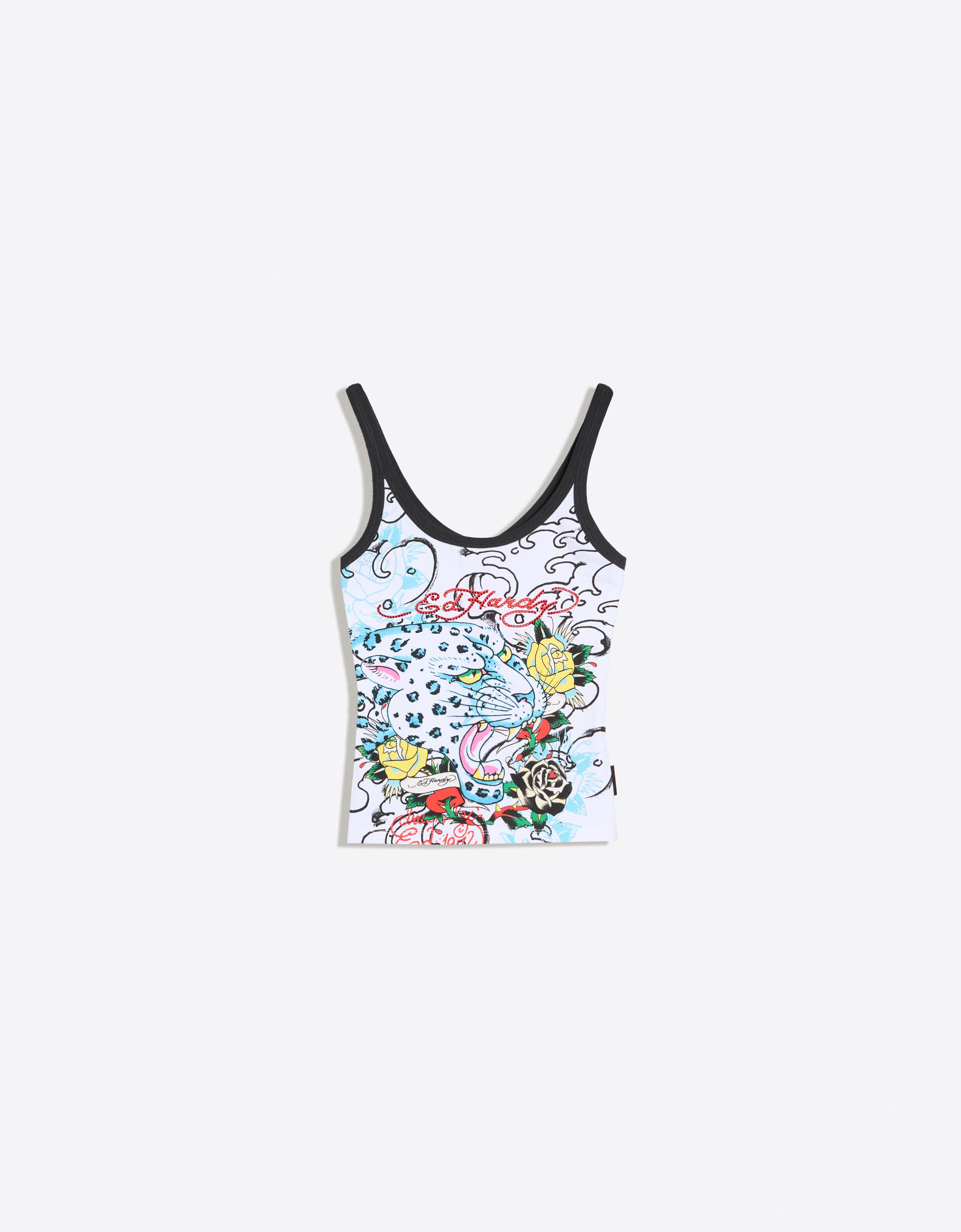 ED HARDY X BERSHKA print vest top — Off white