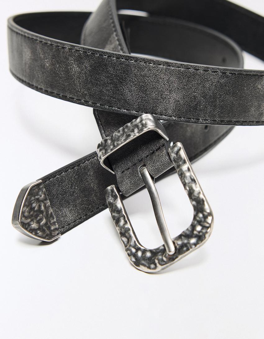 Hammered buckle belt-Black