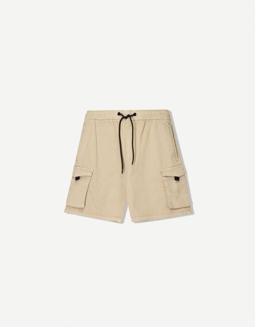 Cargo Bermuda sweat shorts-Sand