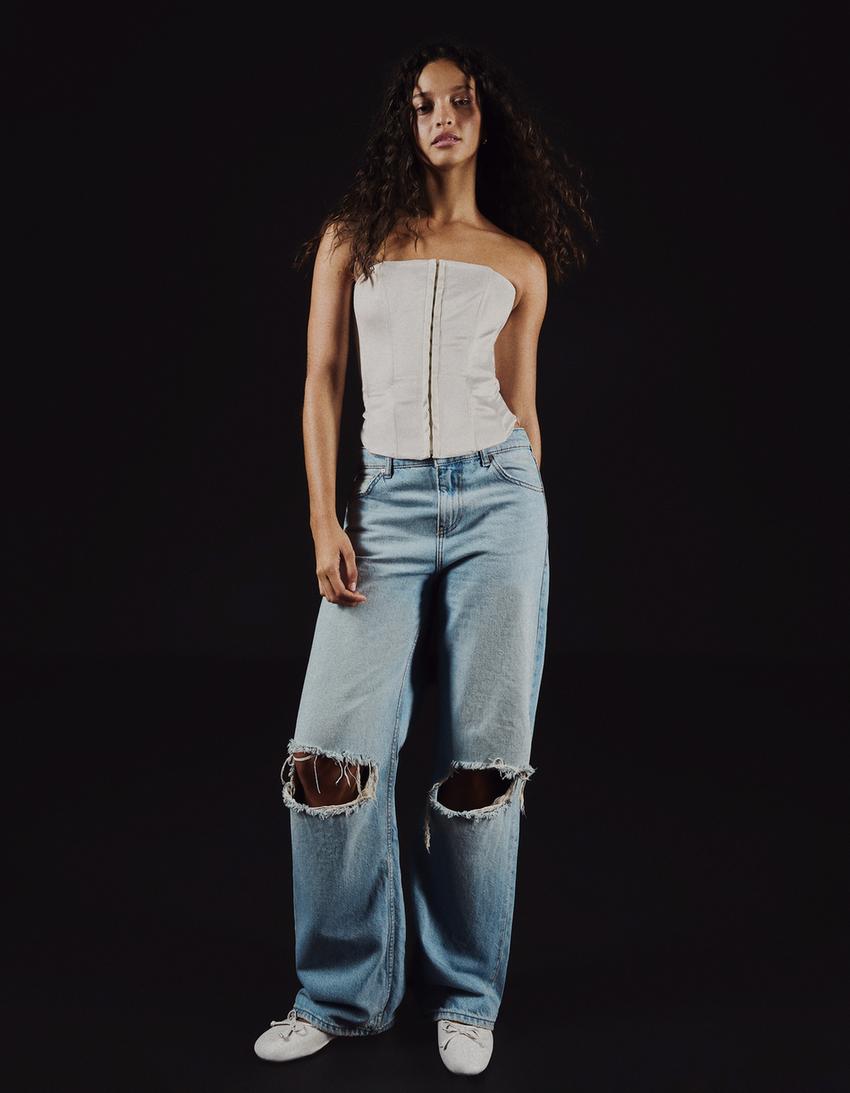 Bustier-Top aus Satin-Rohweiß