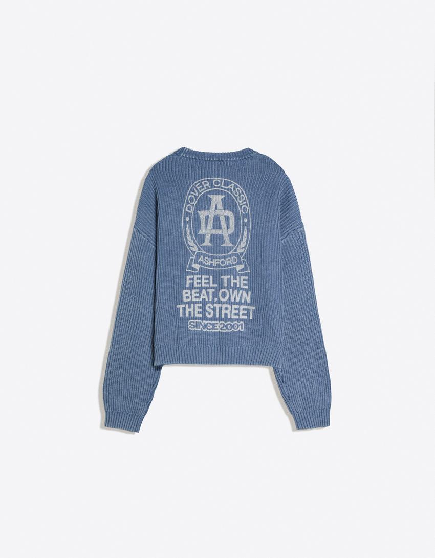 Jersey cuello redondo boxy print-Azul