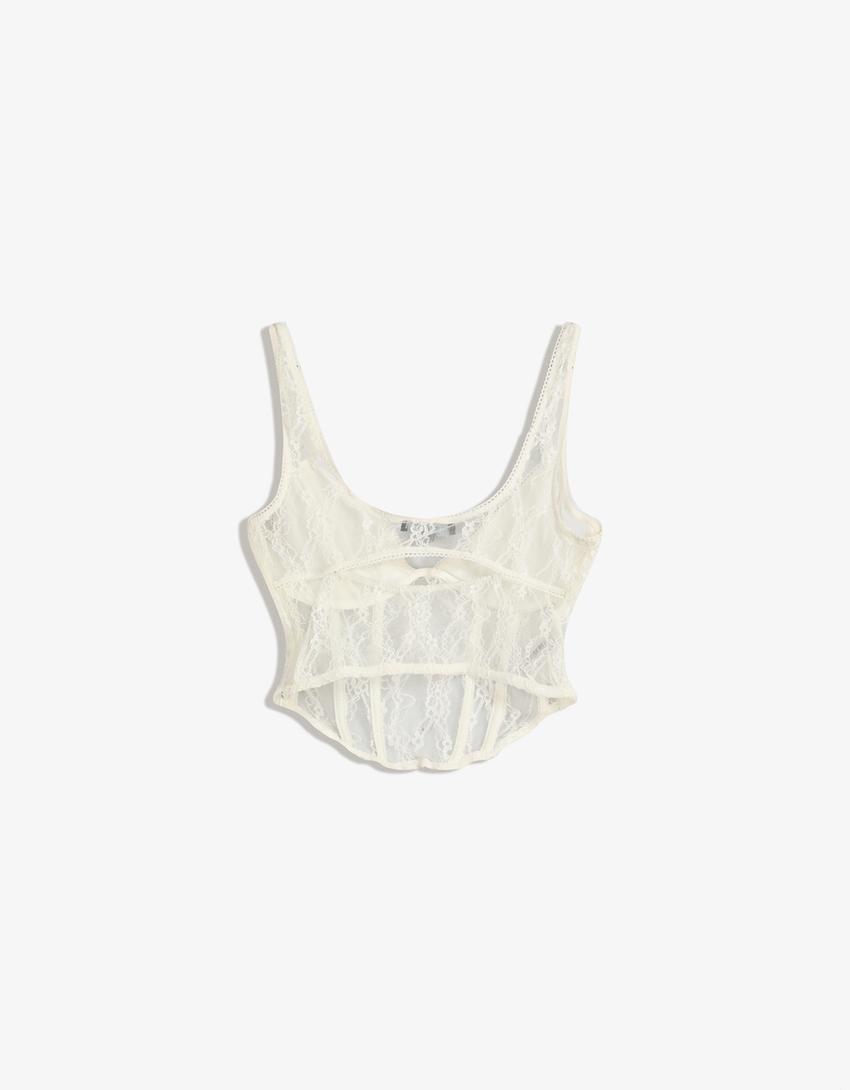 Lace top with straps-Cream-4