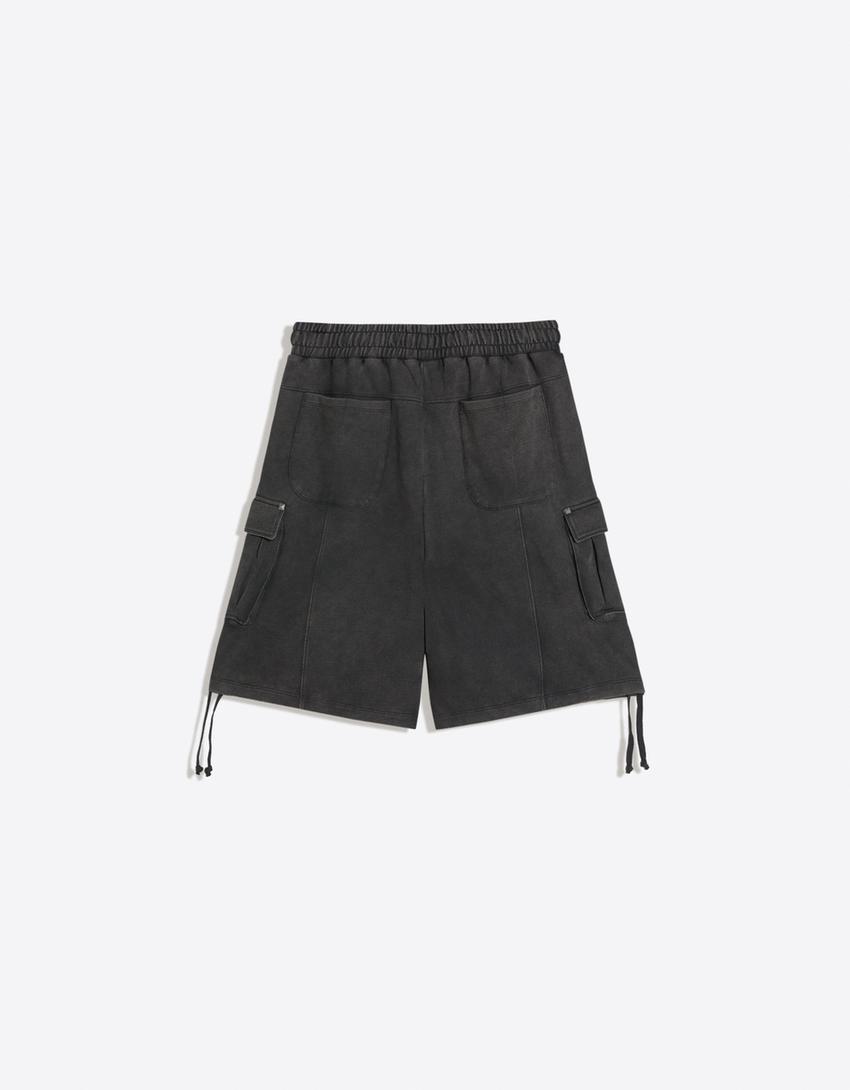 Faded-effect cargo jort Bermuda shorts-Grey