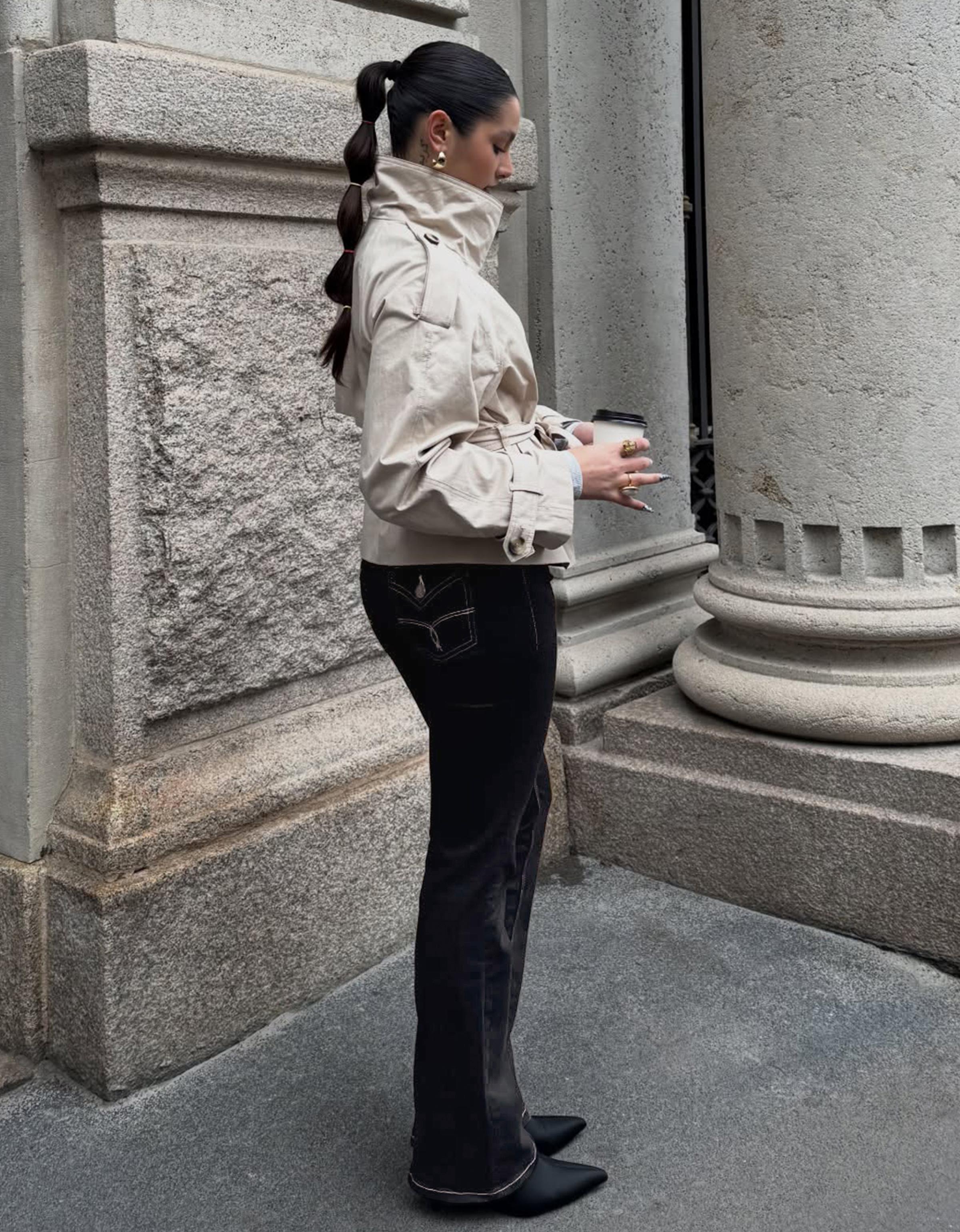 Low-rise boot-cut jeans with flaps