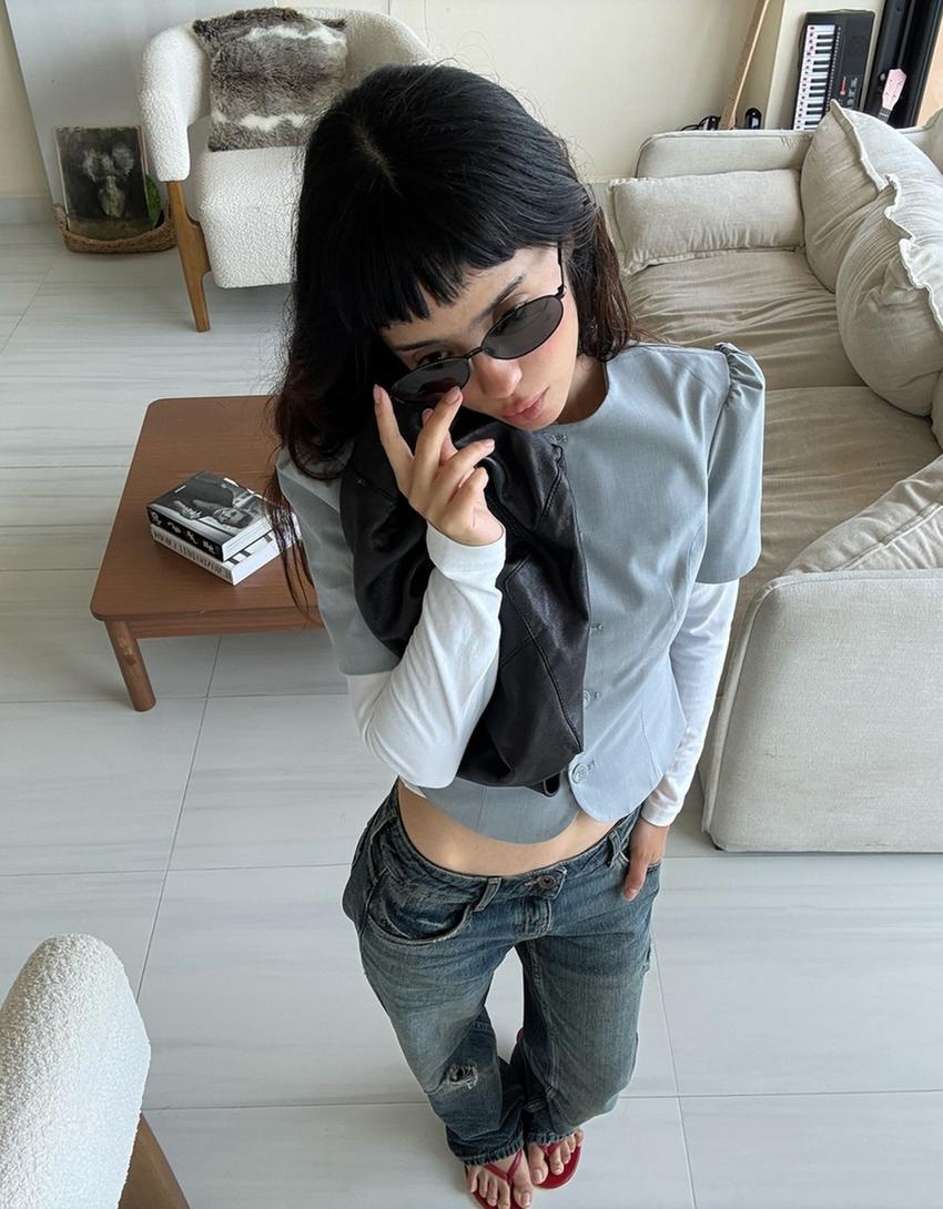 Ripped low-rise straight-leg jeans-Blue
