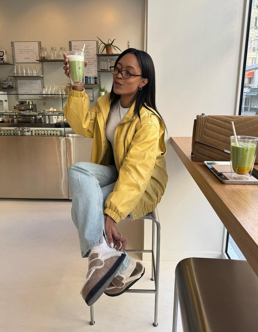 Faux leather oversize jacket-Mustard-0