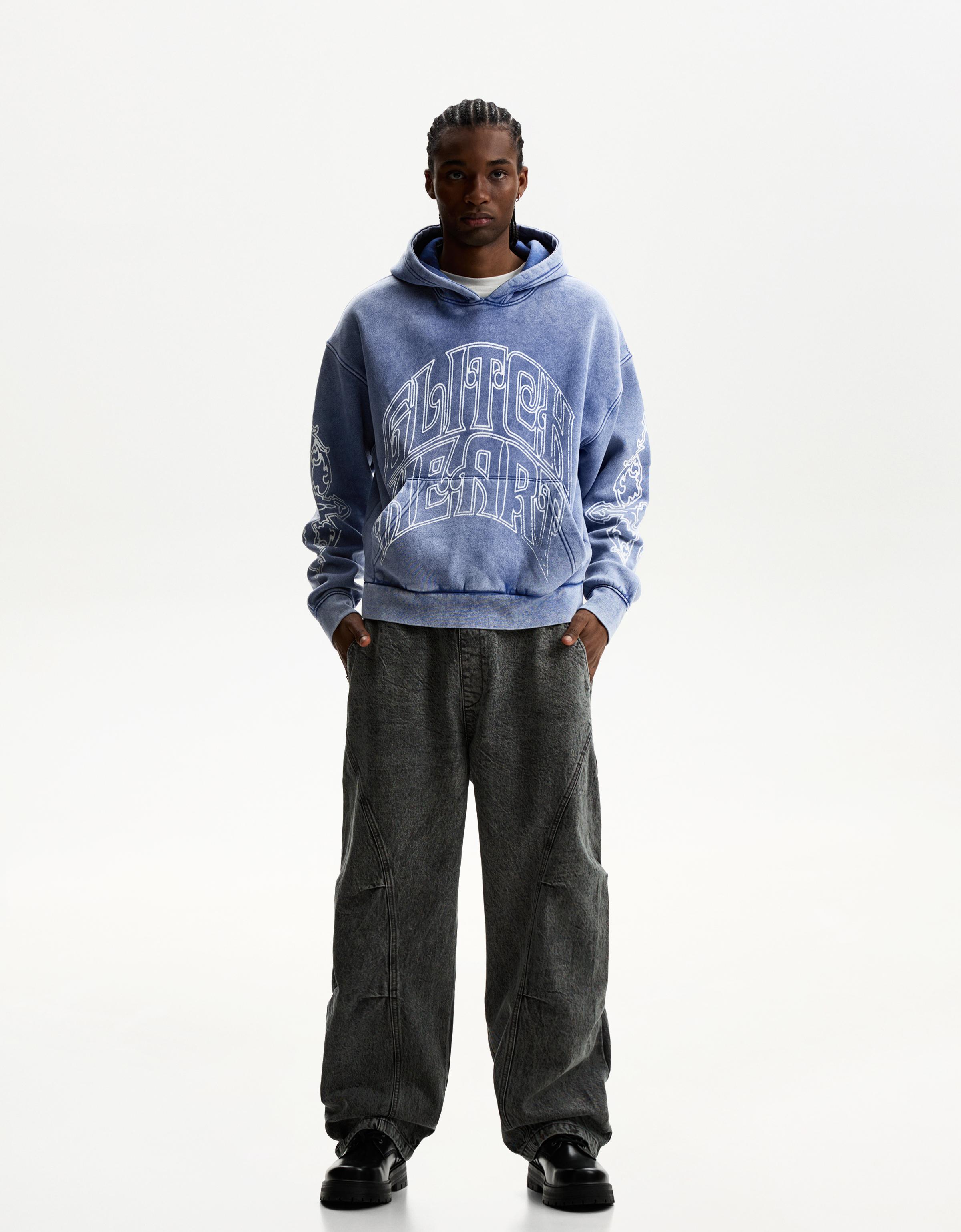 ★ドイツ発*BERSHKA*新作*FADEDプリントZIPフーディ/DG★ ☆ドイツ発*BERSHKA*新作*FADEDプリントZIPフーディ/DG