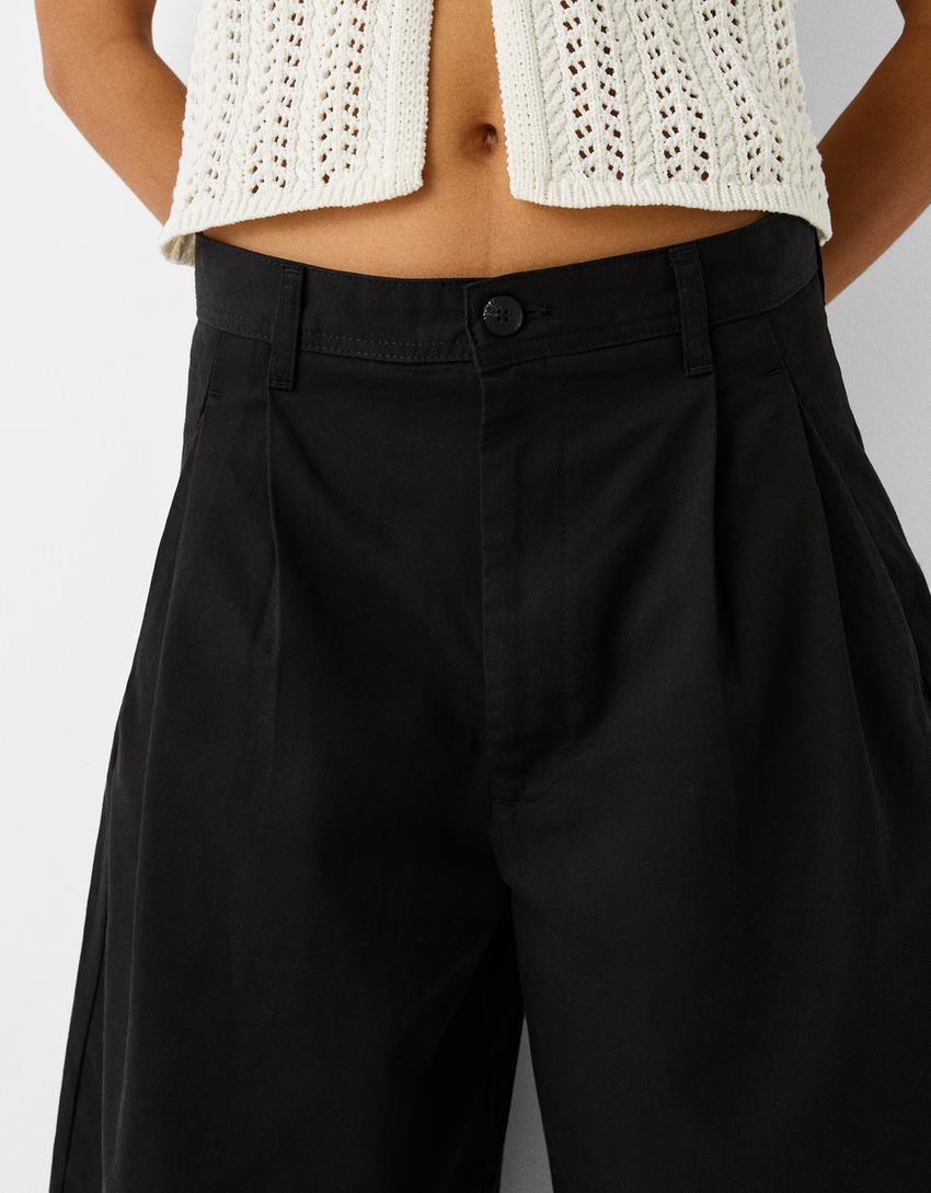 Bermuda wide coton plis devant-Noir-6