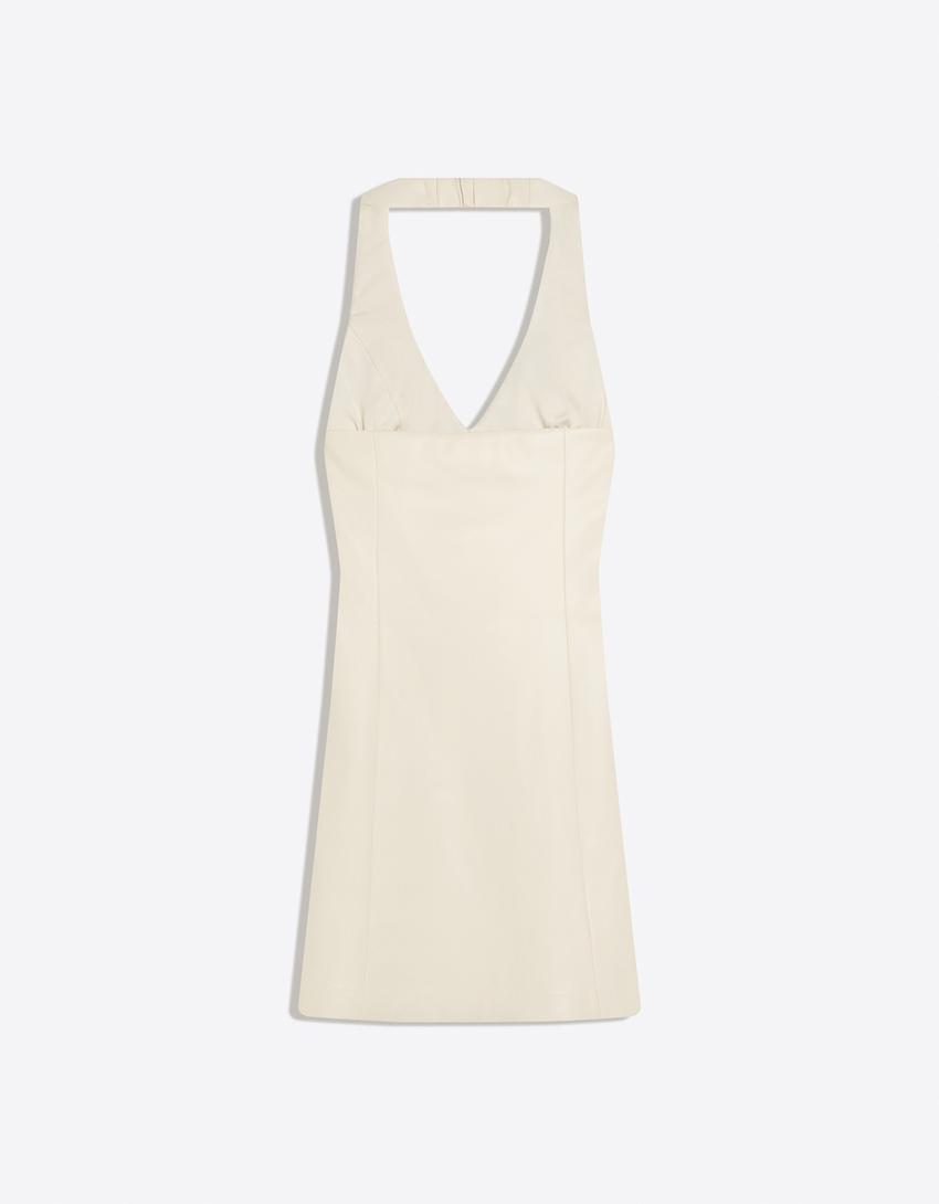 Vestido mini cuello halter-Blanco