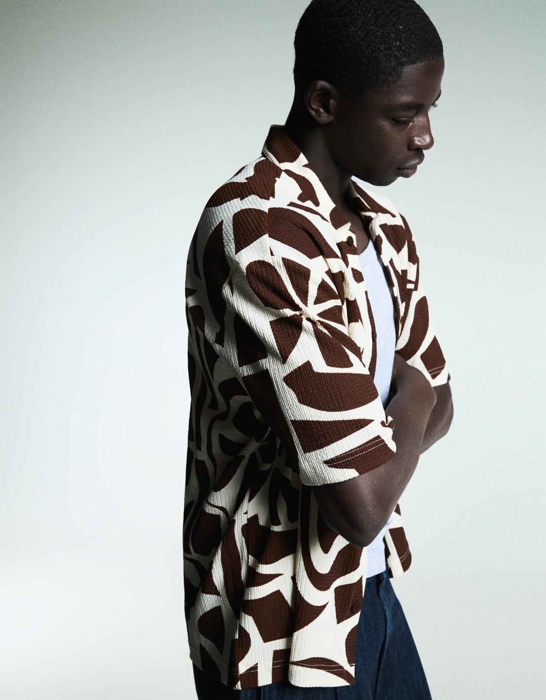 Printed short sleeve pleated shirt