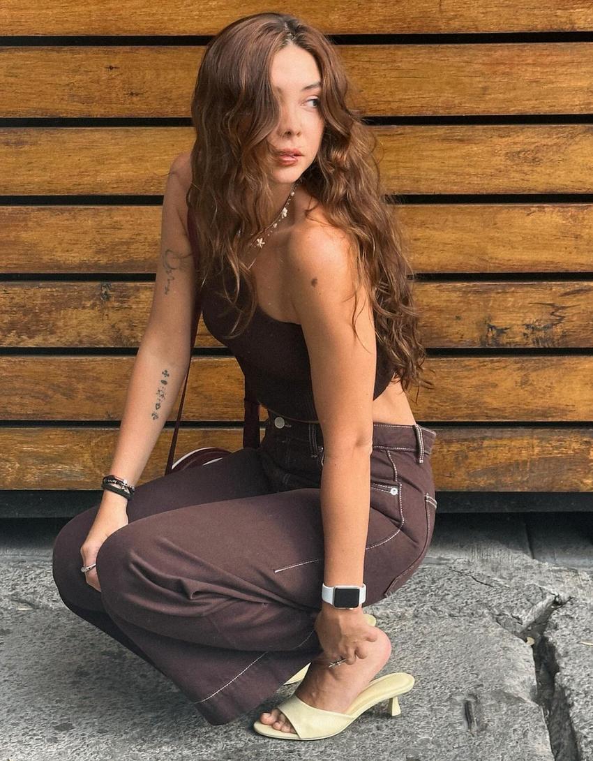 Jeans wide leg cropped-Marrón-2