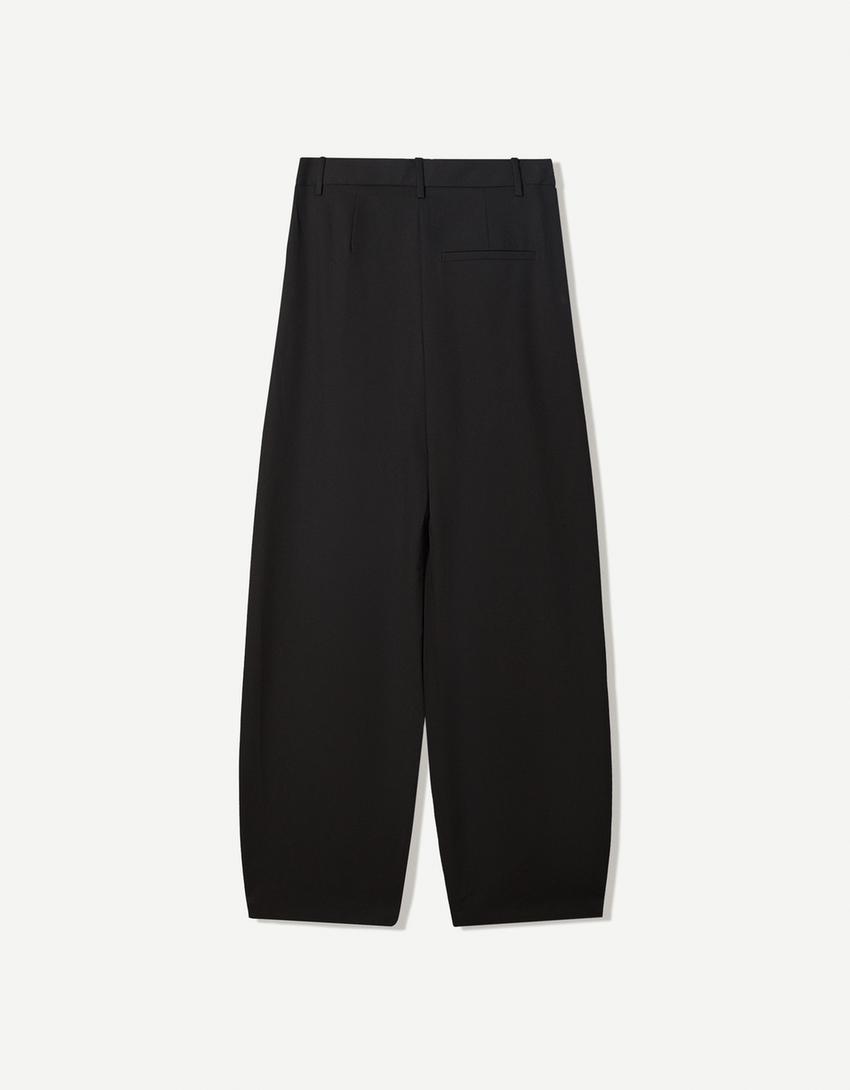 Tailored Hose mit überkreuzter Taille-Schwarz-4