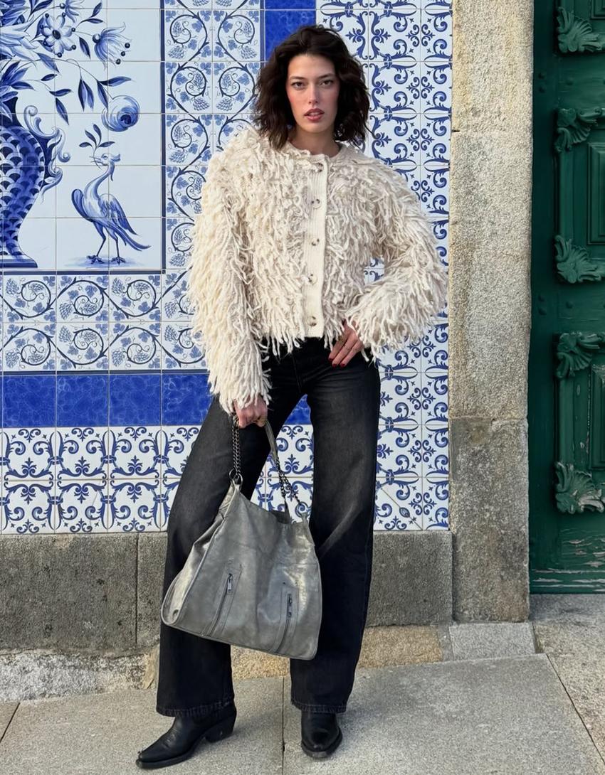 Saçaklı hırka-Kum rengi