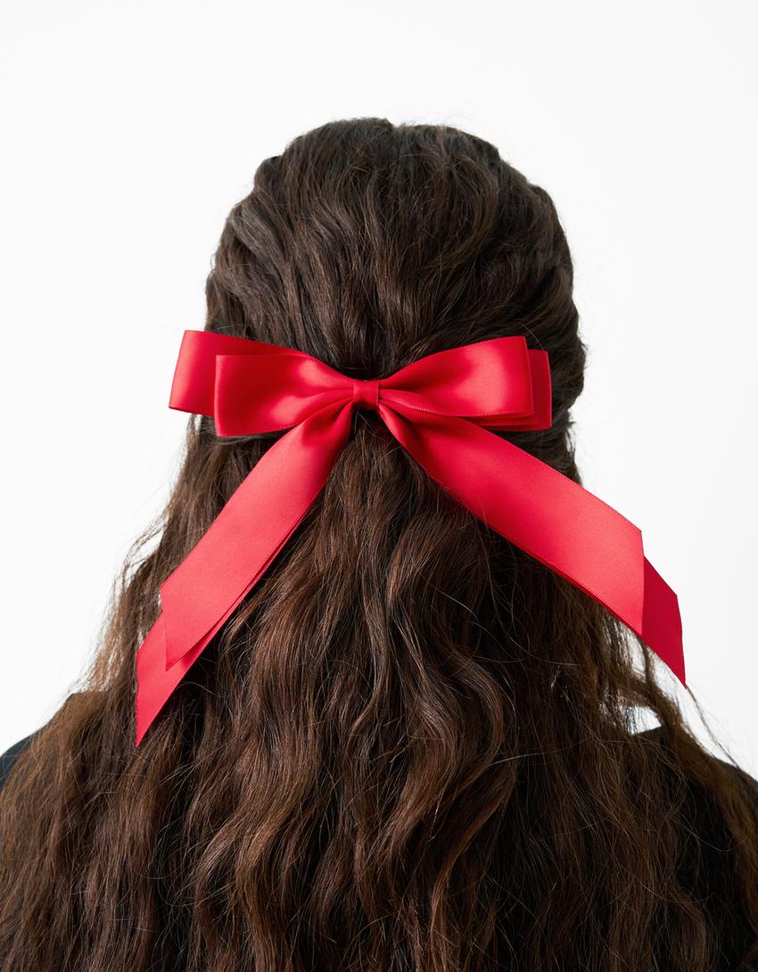 Passant cheveux nœud satiné-Rouge-1