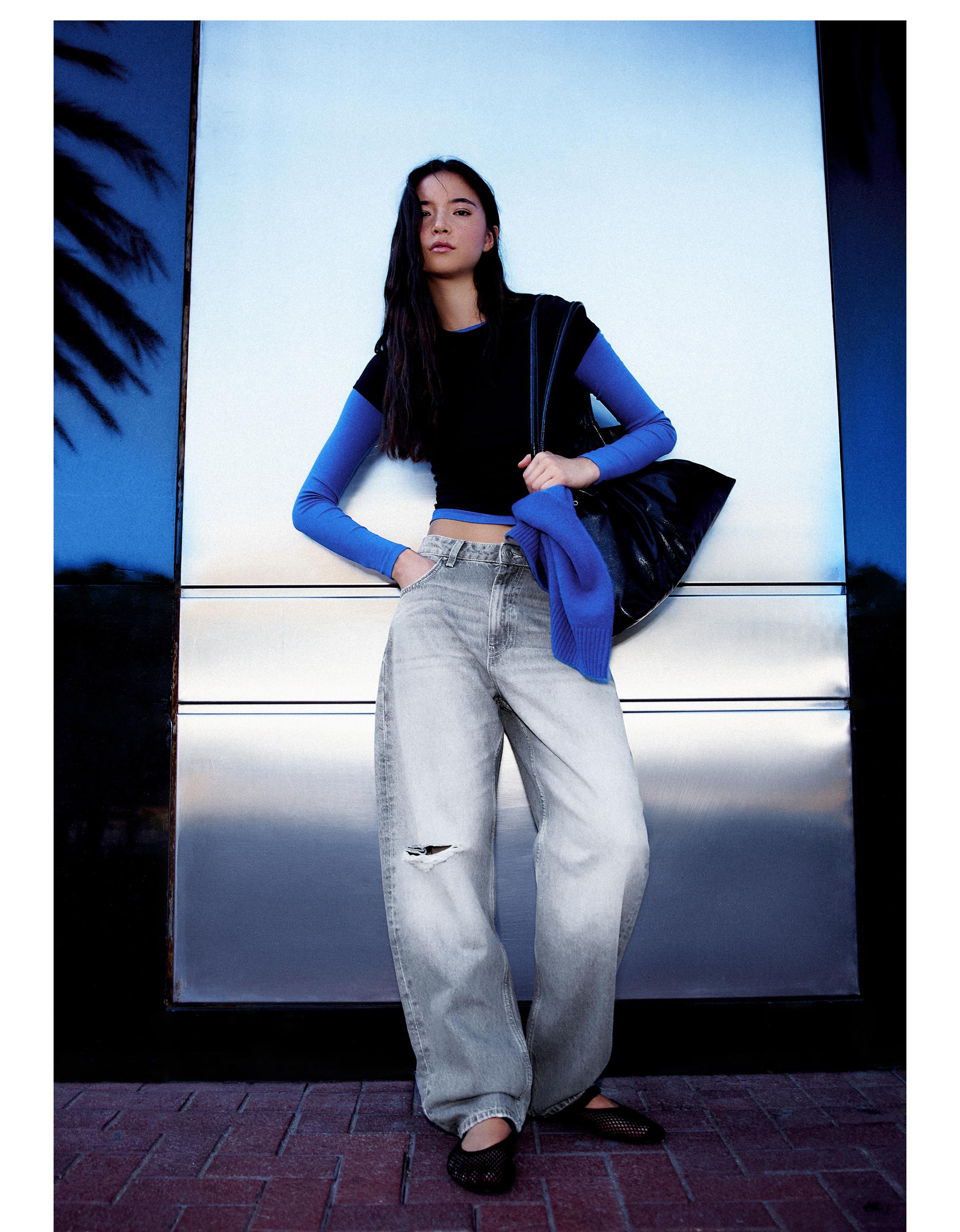 Ripped barrel loose jeans — Grey