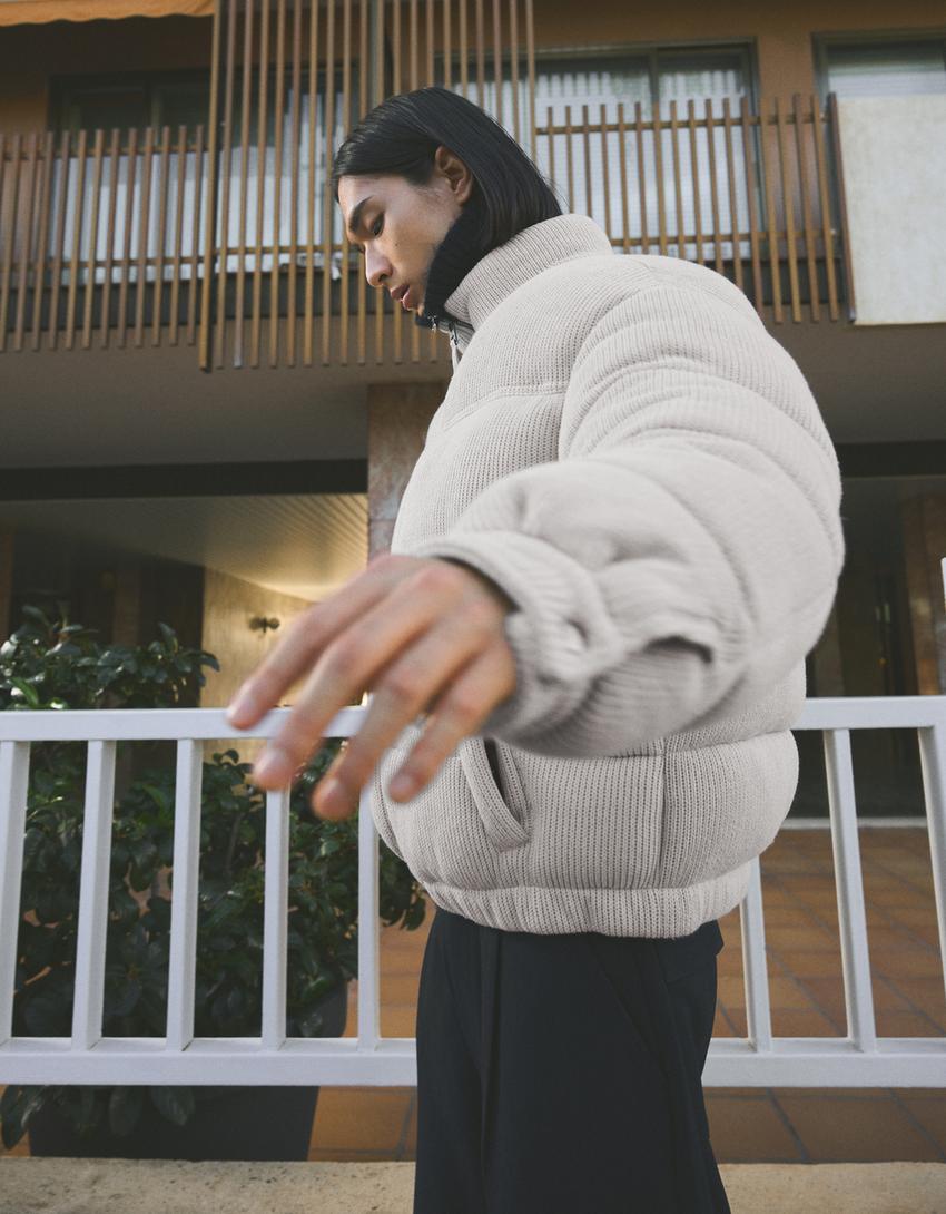 Jachetă puffy tricot-Piatră