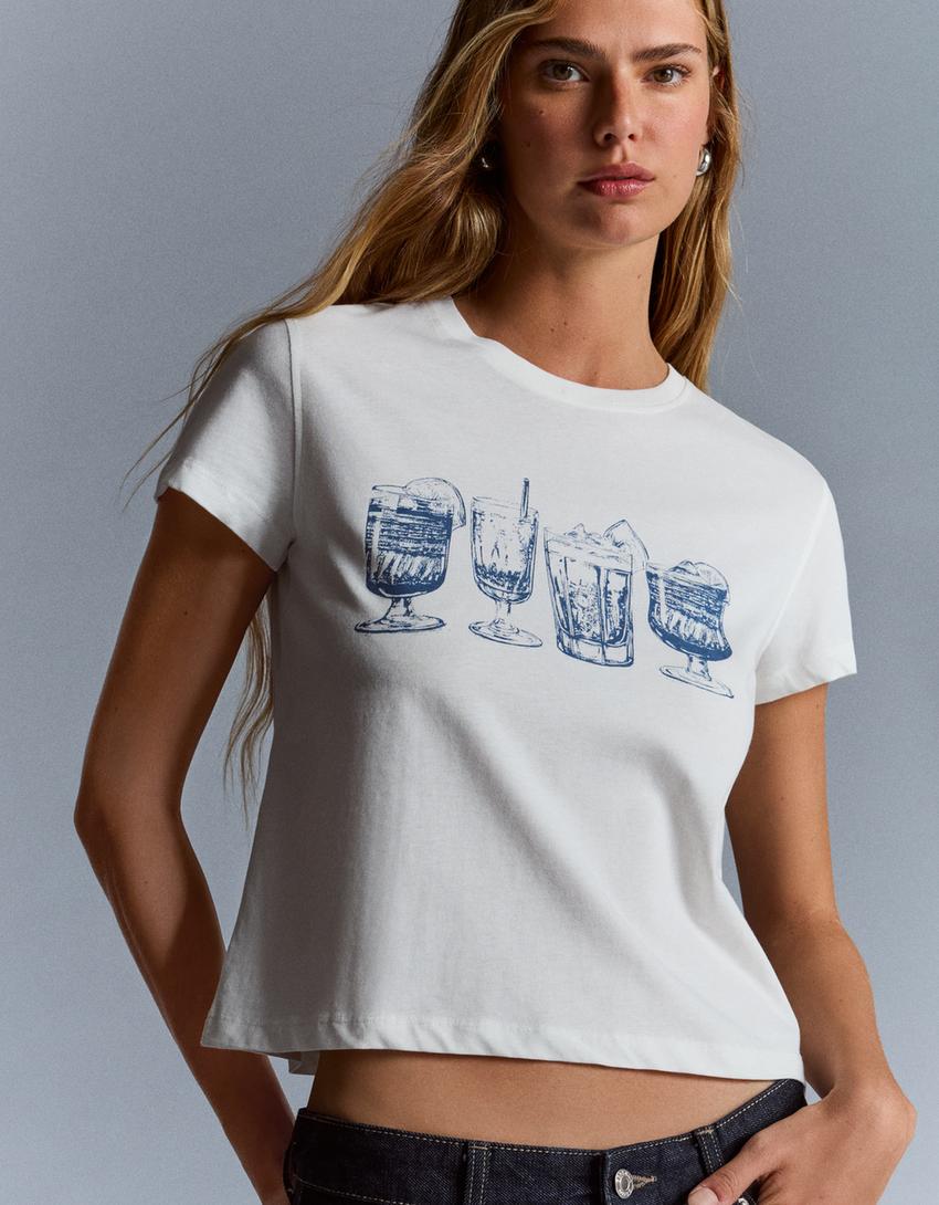 Camiseta manga corta print-Blanco roto