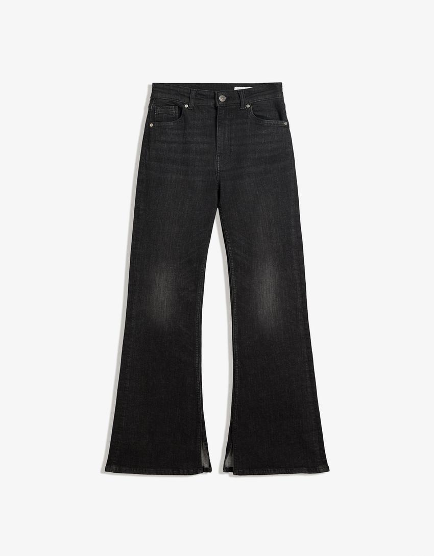 Schlagjeans mit Schlitz-Schwarz-3