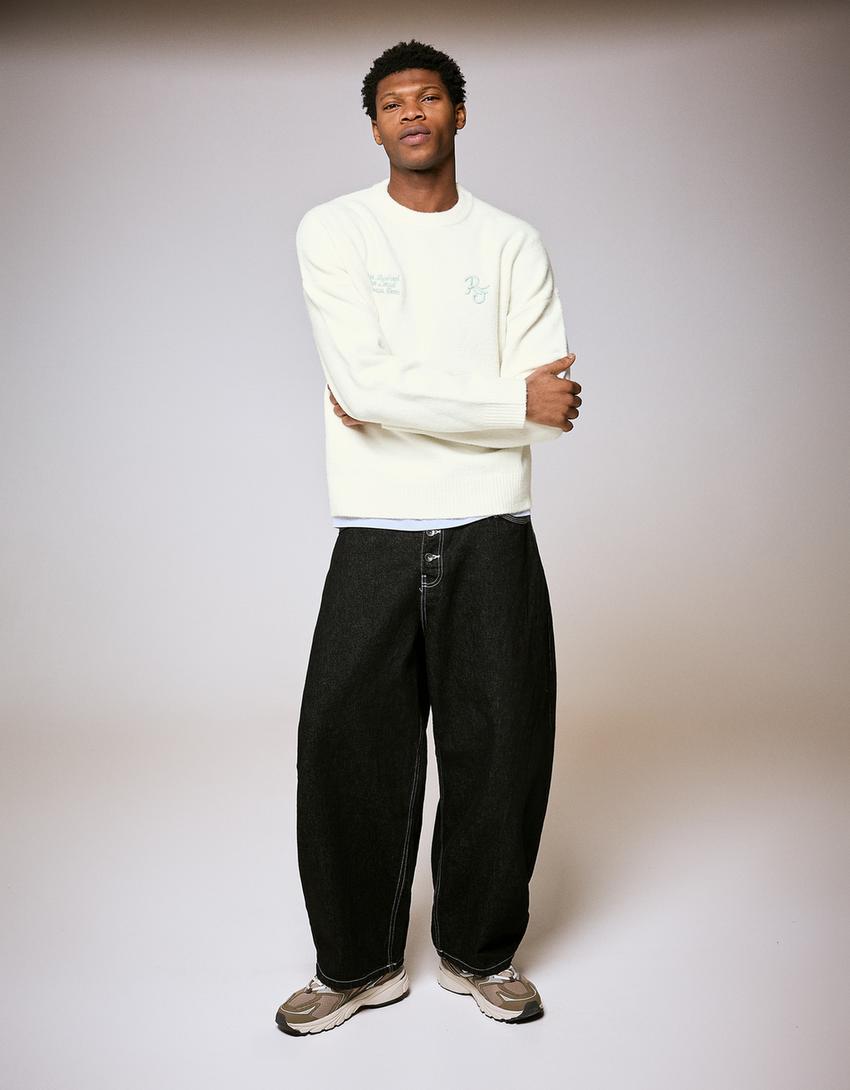 Printed round neck jumper-Off white