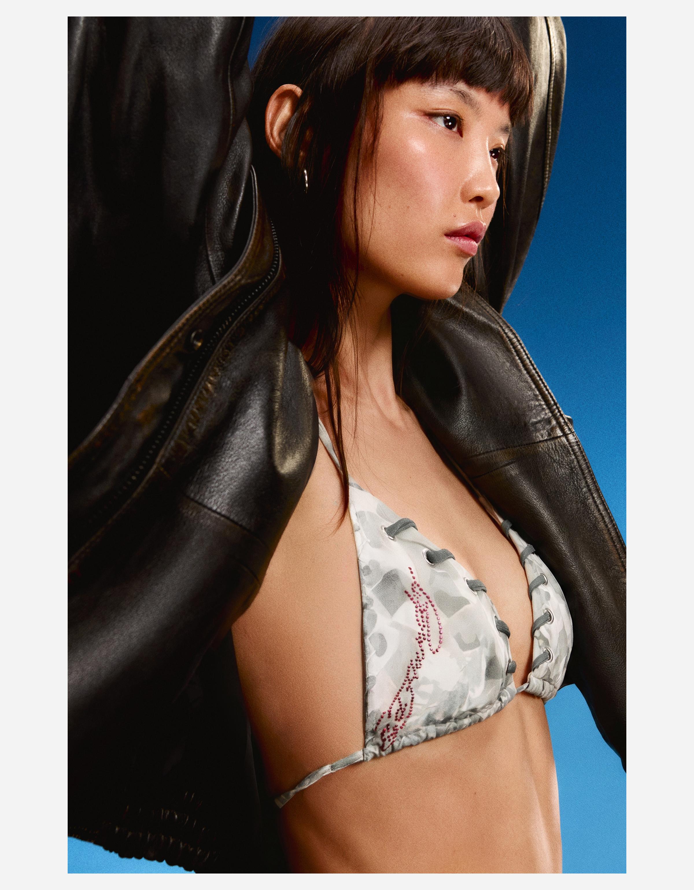ED HARDY X BERSHKA triangle bikini top — Khaki