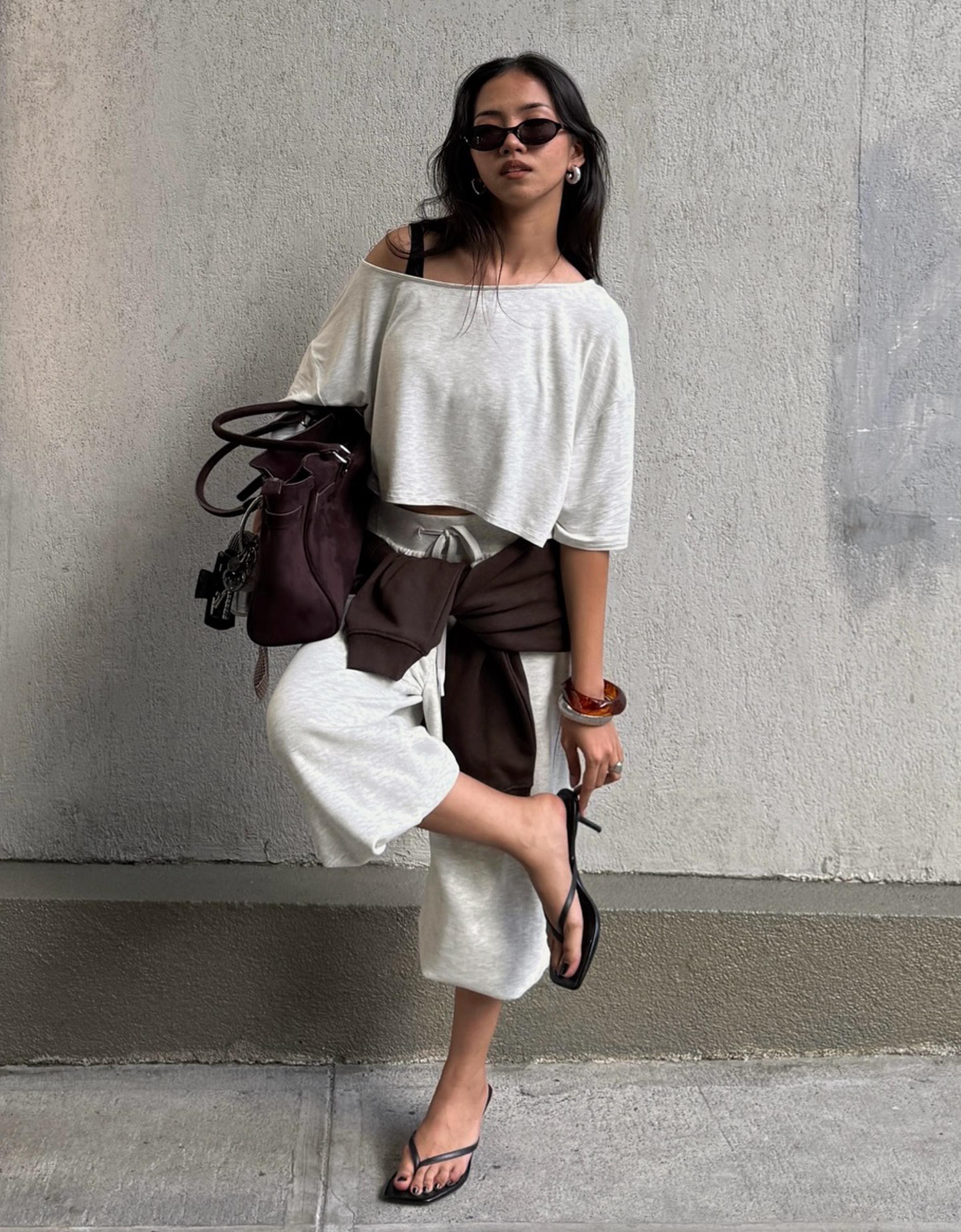 Bershka Camiseta Manga Corta Asimétrica Mujer L Gris Mezcla