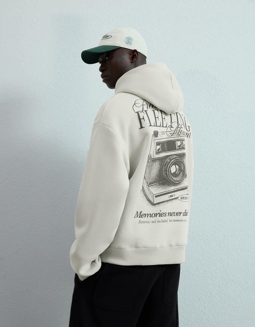 Kapuzenpullover mit Print-Steinfarbe