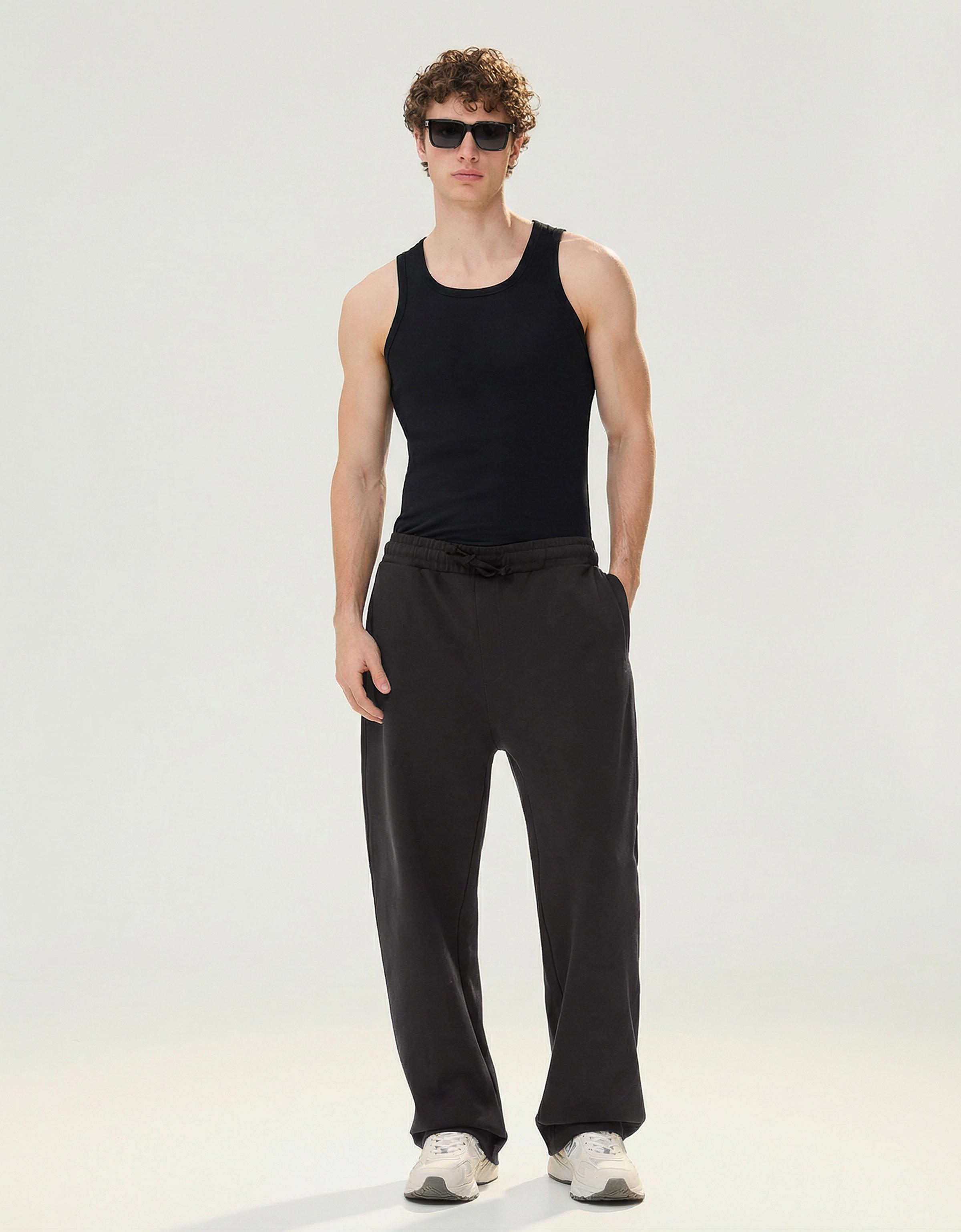 Pantalon Wide Leg Interlock M Noir